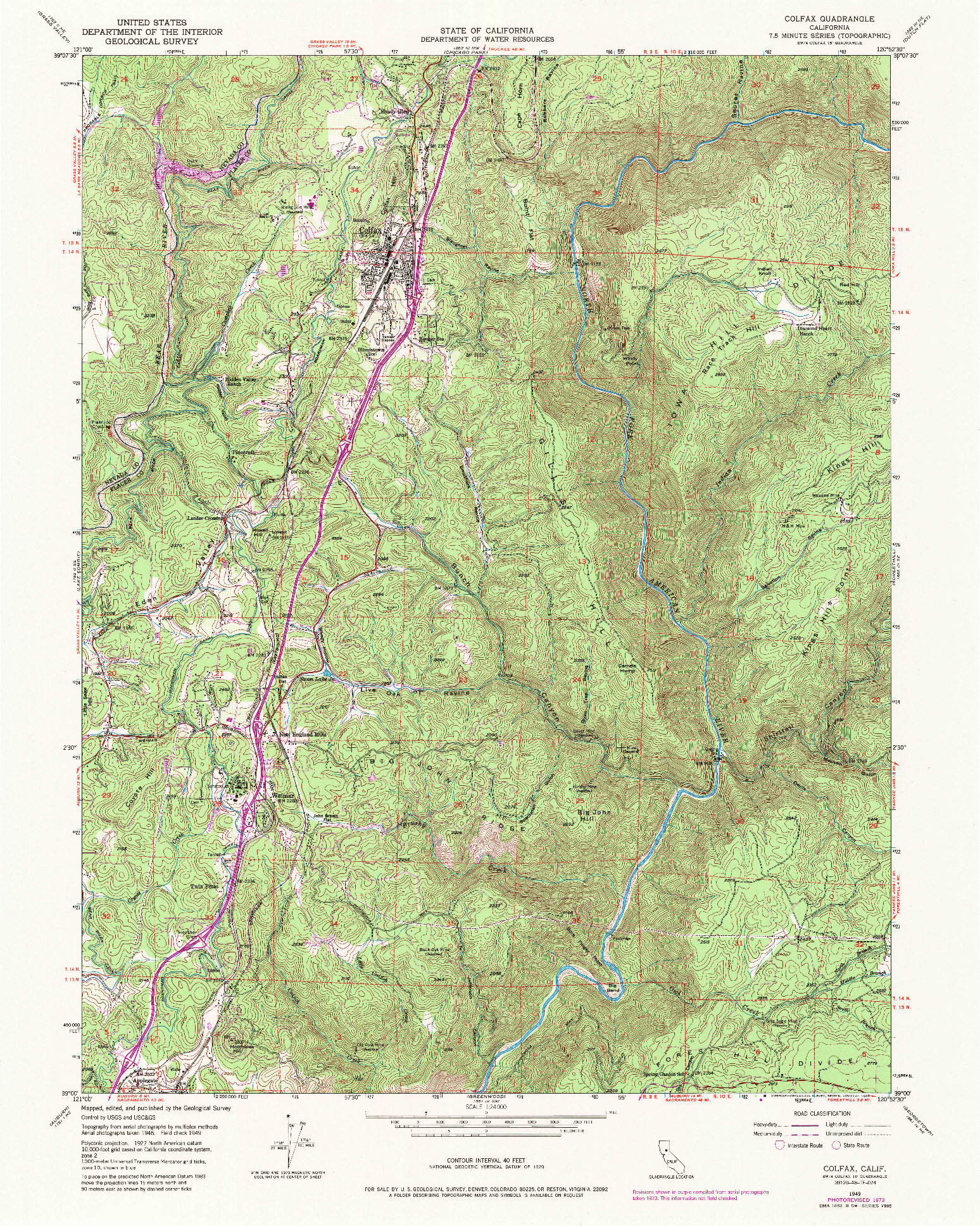 USGS 1:24000-SCALE QUADRANGLE FOR COLFAX, CA 1949