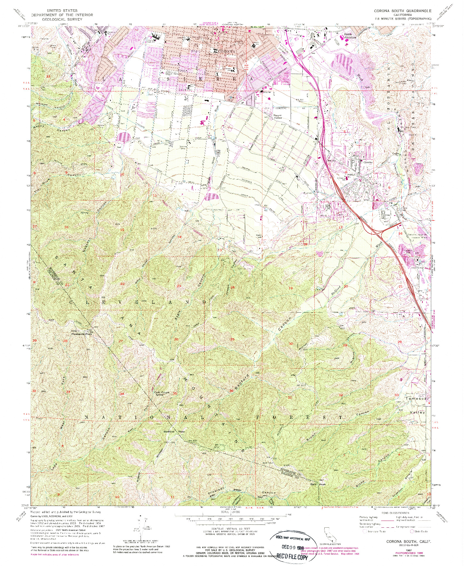 USGS 1:24000-SCALE QUADRANGLE FOR CORONA SOUTH, CA 1967