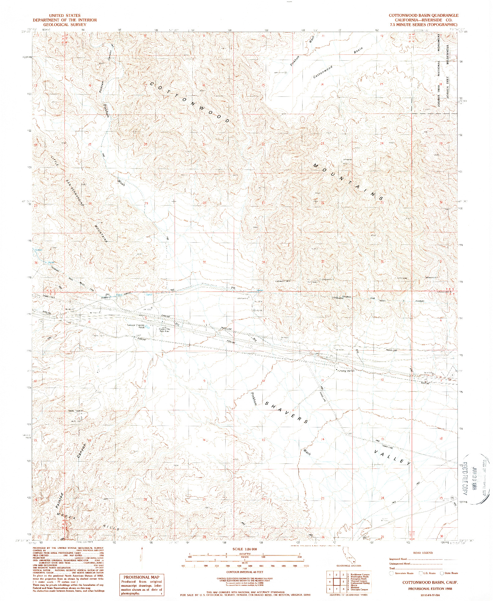 USGS 1:24000-SCALE QUADRANGLE FOR COTTONWOOD BASIN, CA 1988