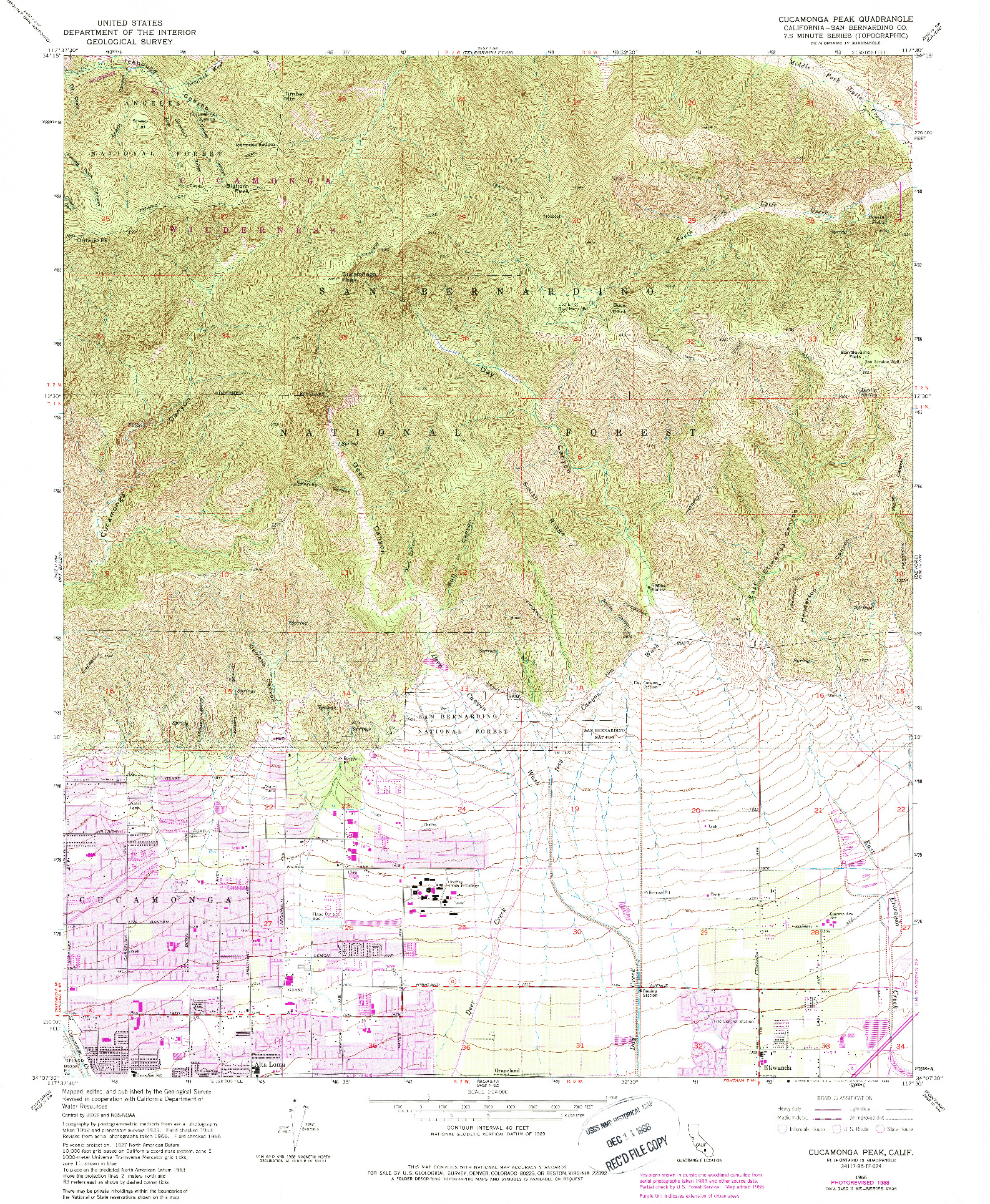 USGS 1:24000-SCALE QUADRANGLE FOR CUCAMONGA PEAK, CA 1966