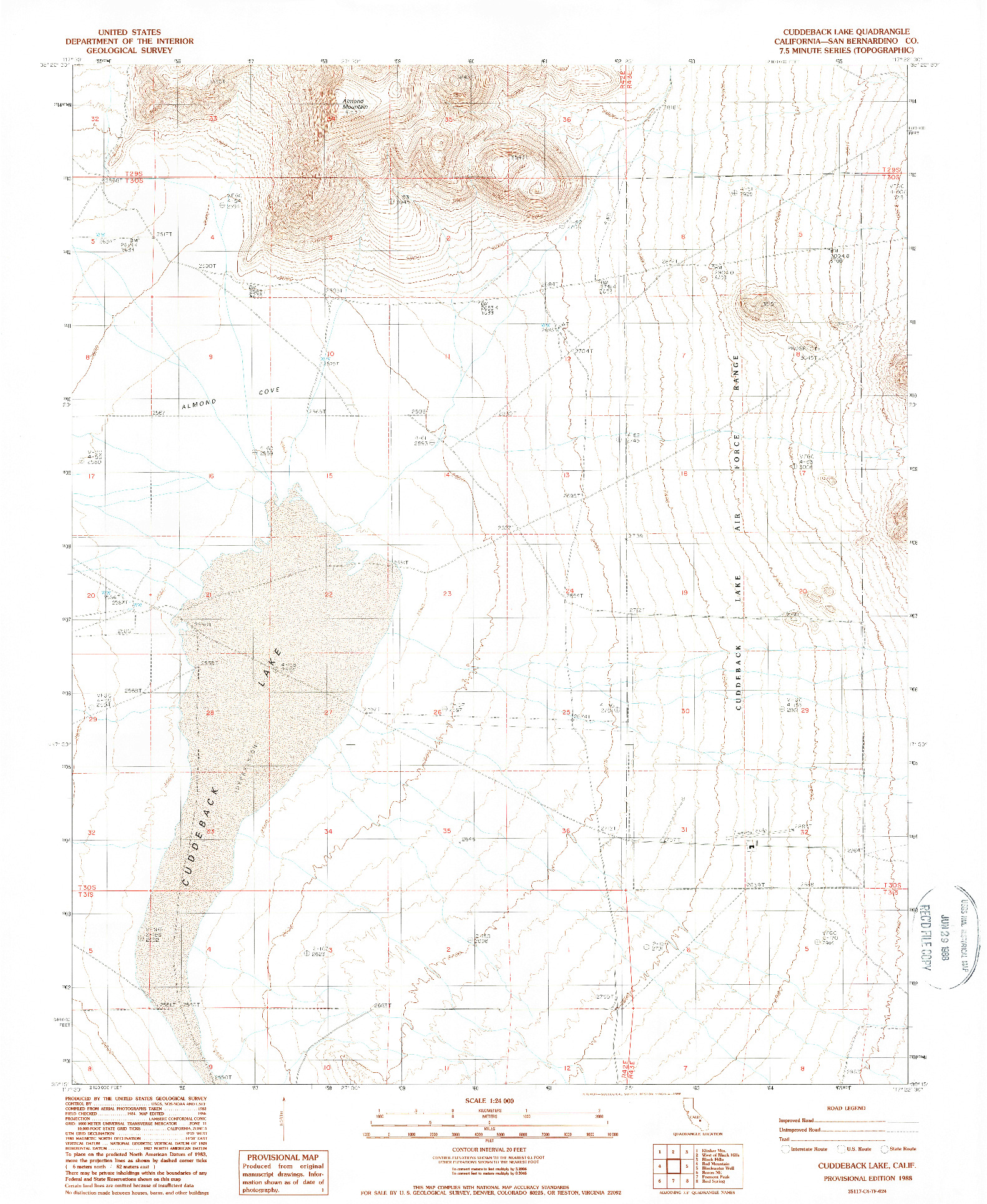 USGS 1:24000-SCALE QUADRANGLE FOR CUDDEBACK LAKE, CA 1988