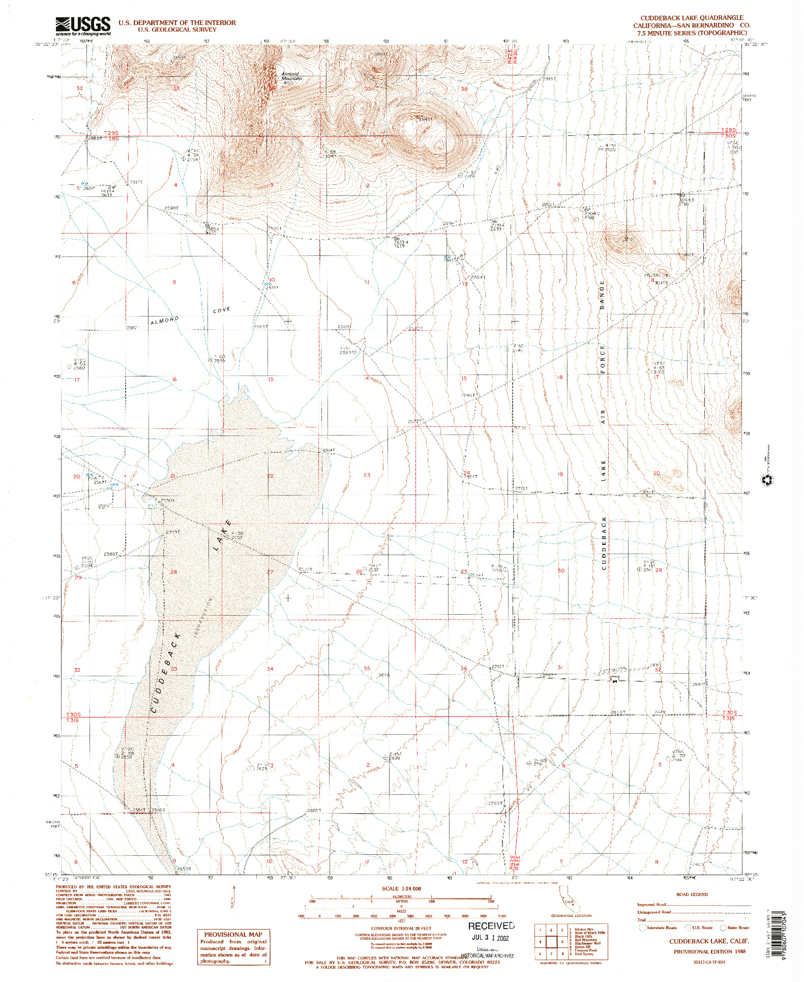 USGS 1:24000-SCALE QUADRANGLE FOR CUDDEBACK LAKE, CA 1988