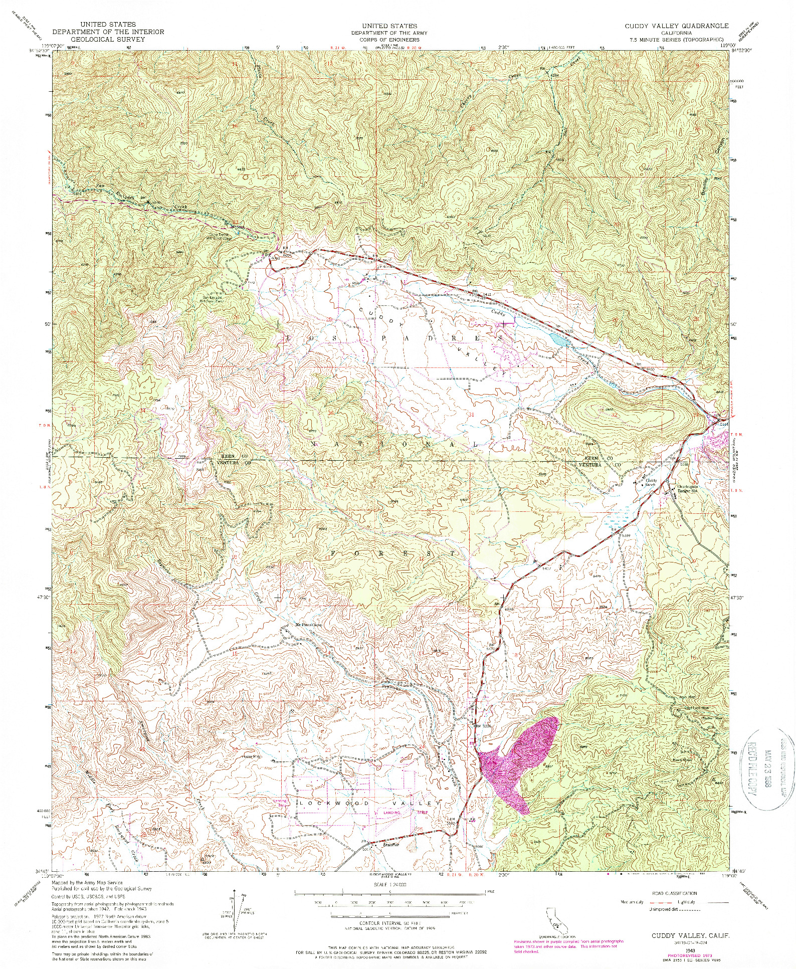 USGS 1:24000-SCALE QUADRANGLE FOR CUDDY VALLEY, CA 1943