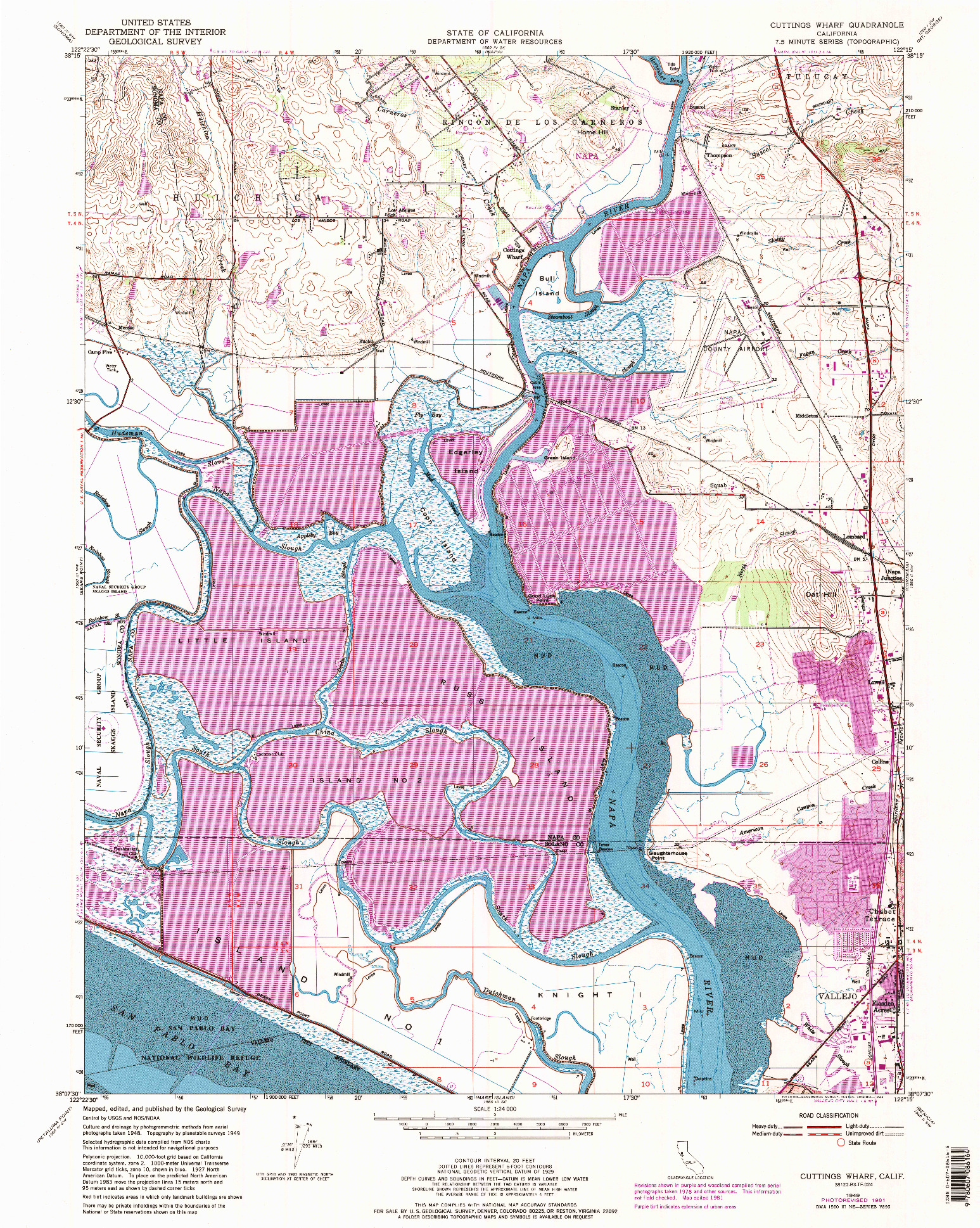 USGS 1:24000-SCALE QUADRANGLE FOR CUTTINGS WHARF, CA 1949