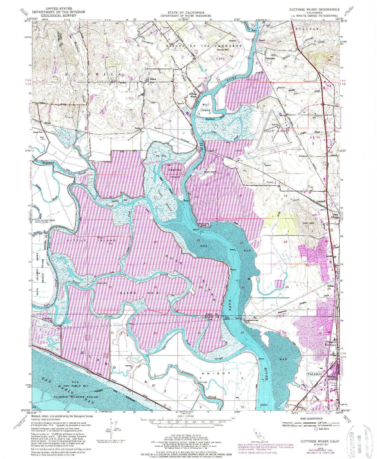 USGS 1:24000-SCALE QUADRANGLE FOR CUTTINGS WHARF, CA 1949