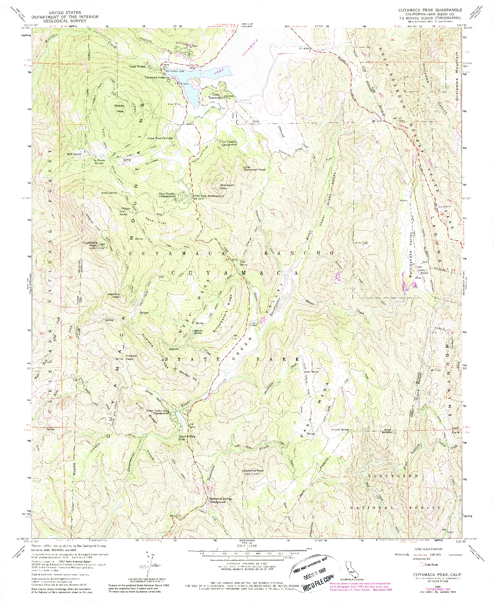 USGS 1:24000-SCALE QUADRANGLE FOR CUYAMACA PEAK, CA 1960