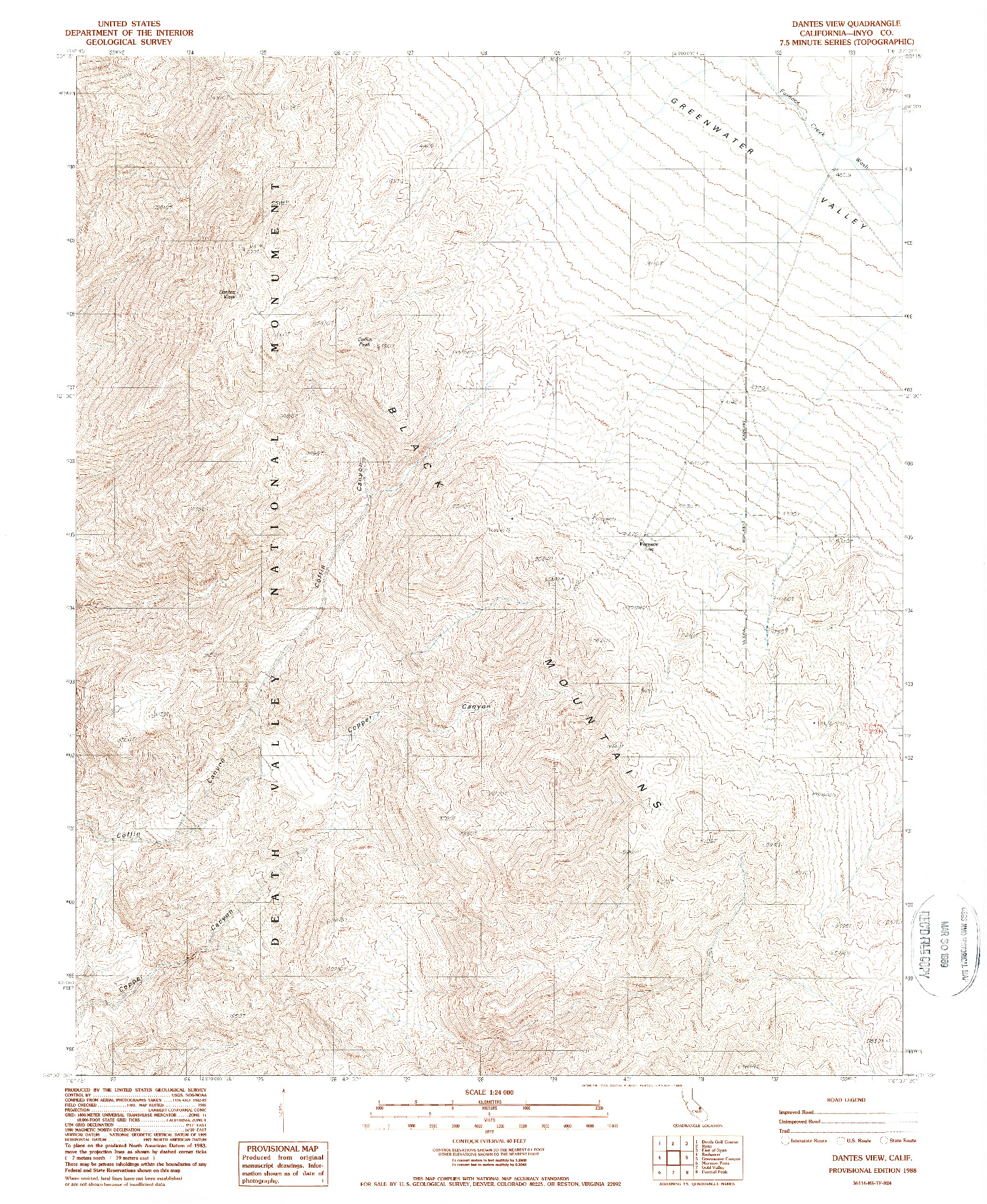 USGS 1:24000-SCALE QUADRANGLE FOR DANTES VIEW, CA 1988
