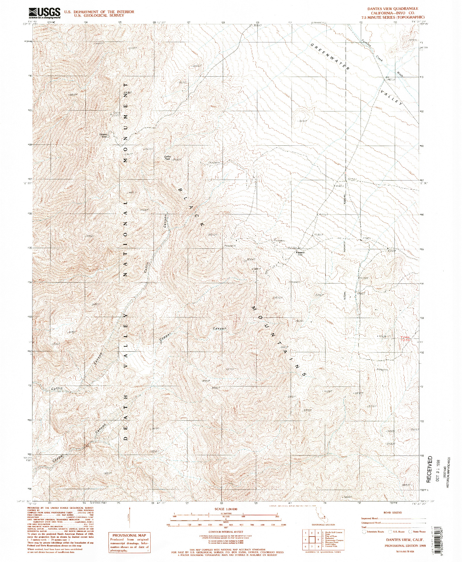 USGS 1:24000-SCALE QUADRANGLE FOR DANTES VIEW, CA 1988