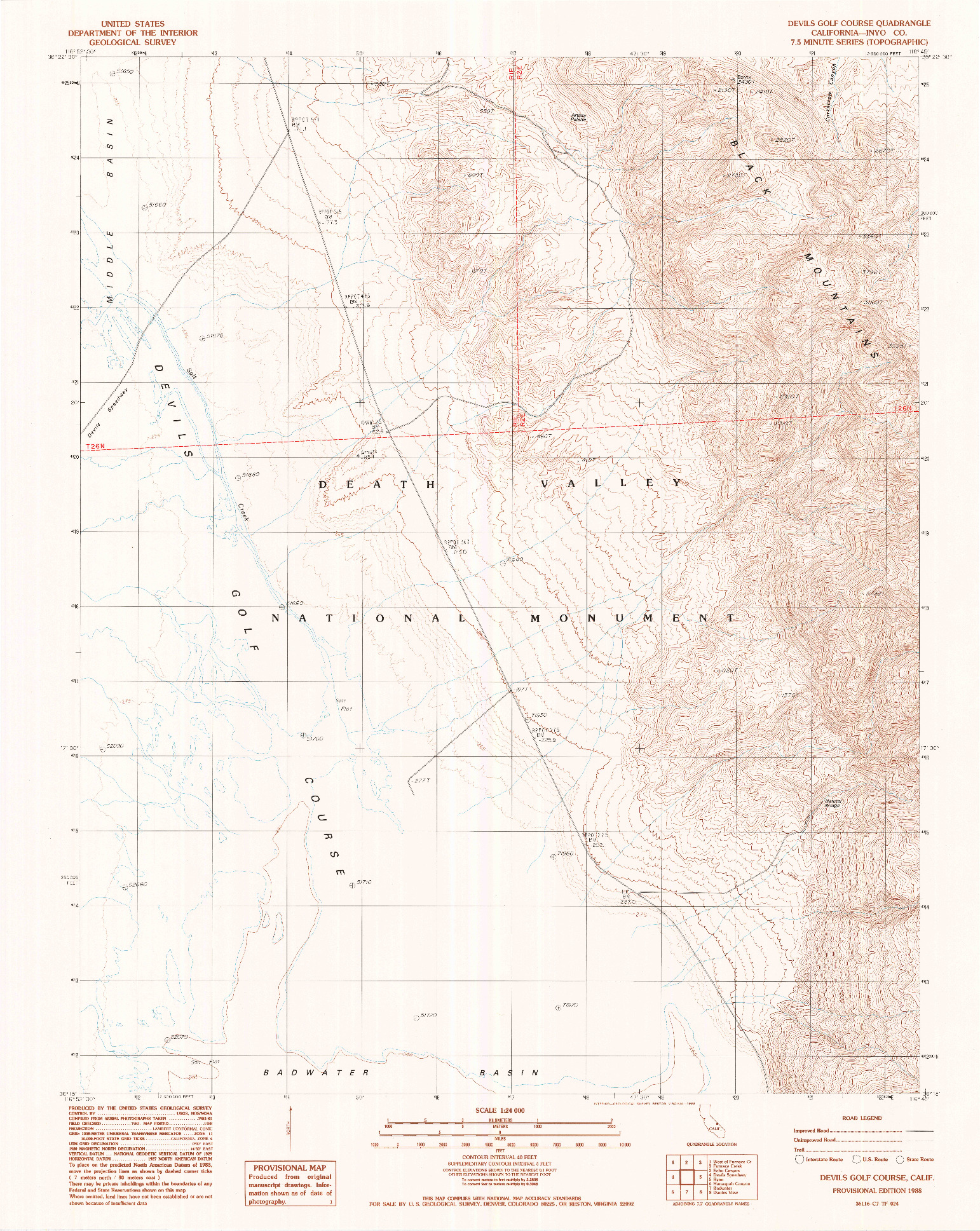 USGS 1:24000-SCALE QUADRANGLE FOR DEVILS GOLF COURSE, CA 1988