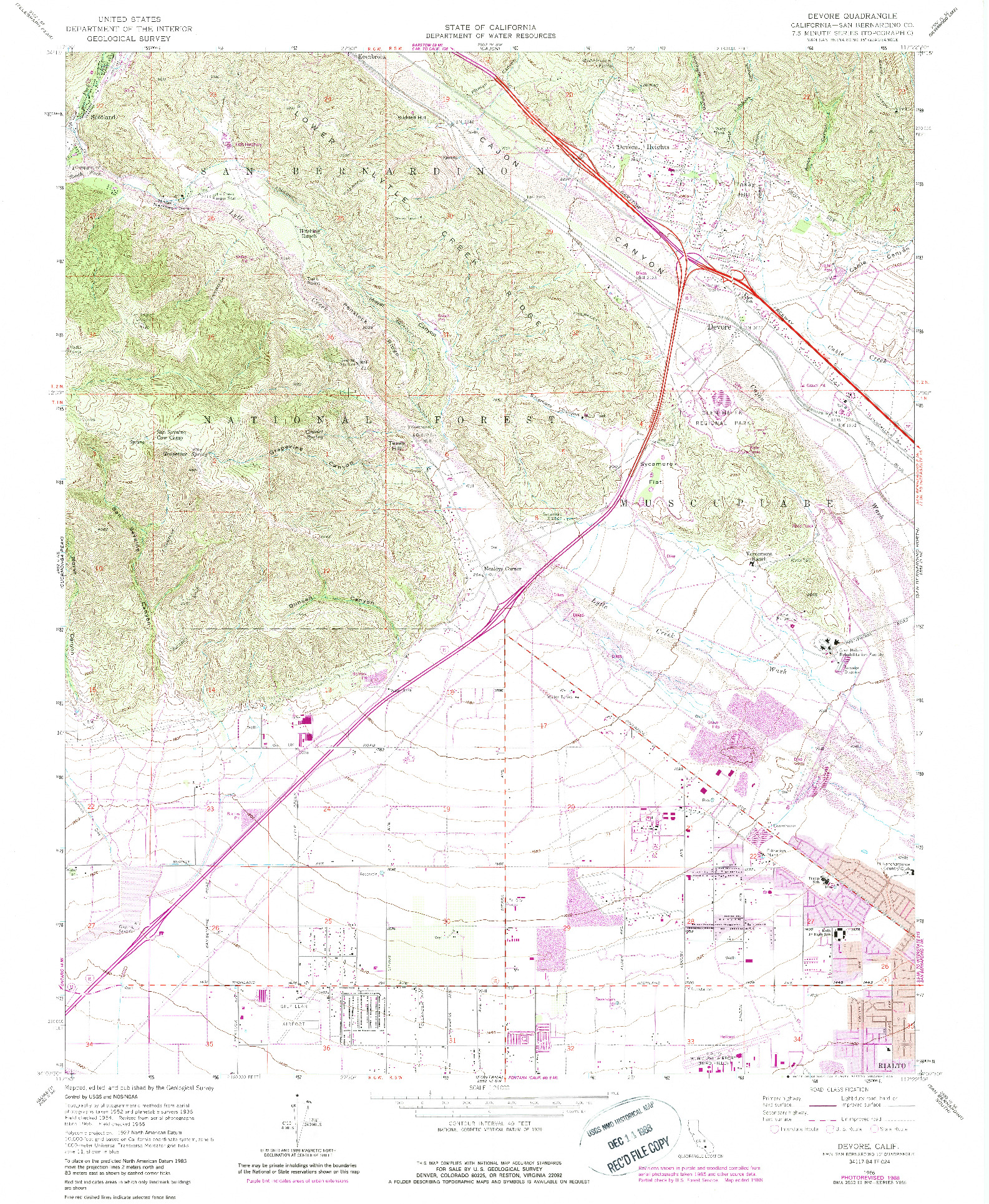 USGS 1:24000-SCALE QUADRANGLE FOR DEVORE, CA 1966