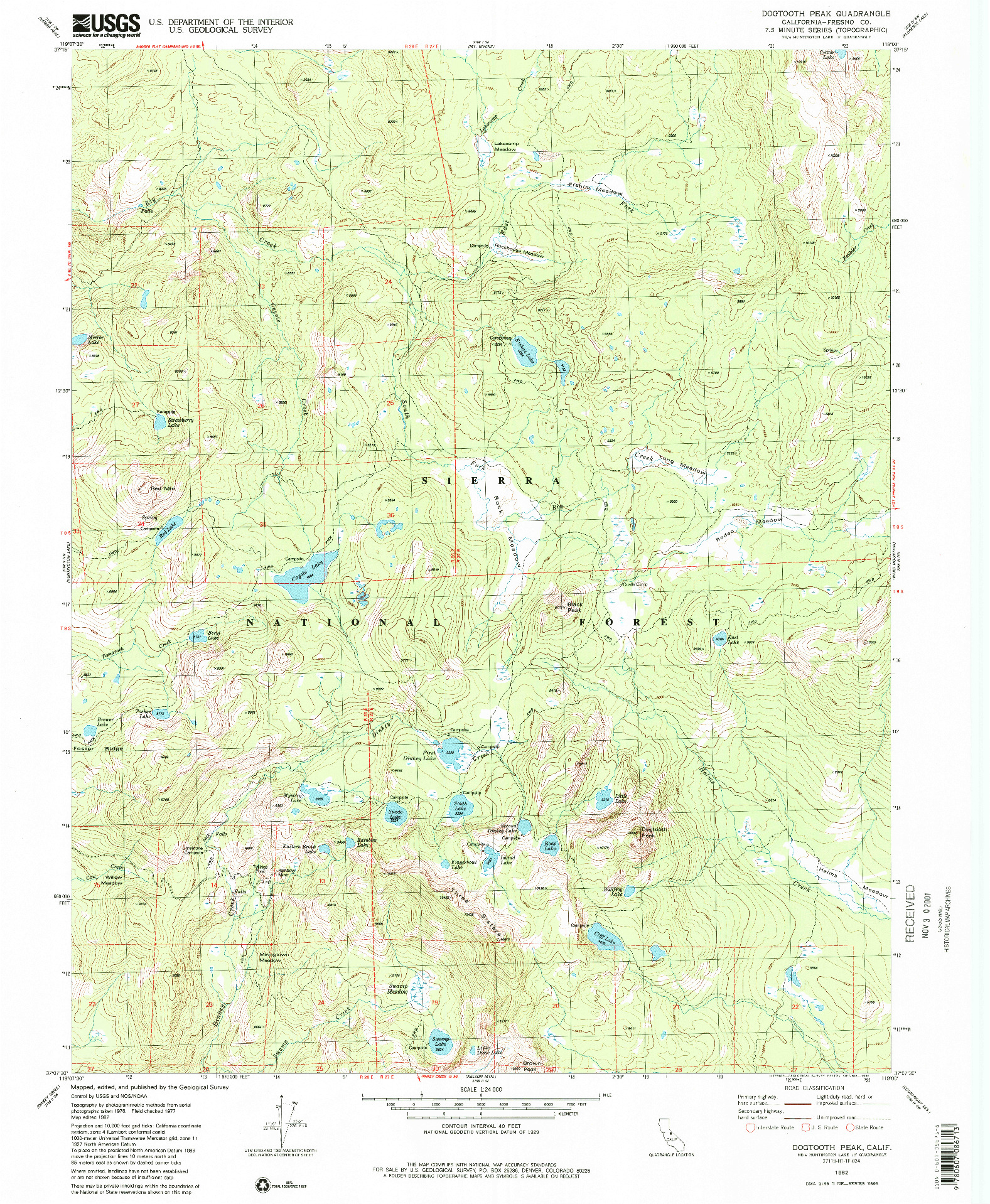 USGS 1:24000-SCALE QUADRANGLE FOR DOGTOOTH PEAK, CA 1982