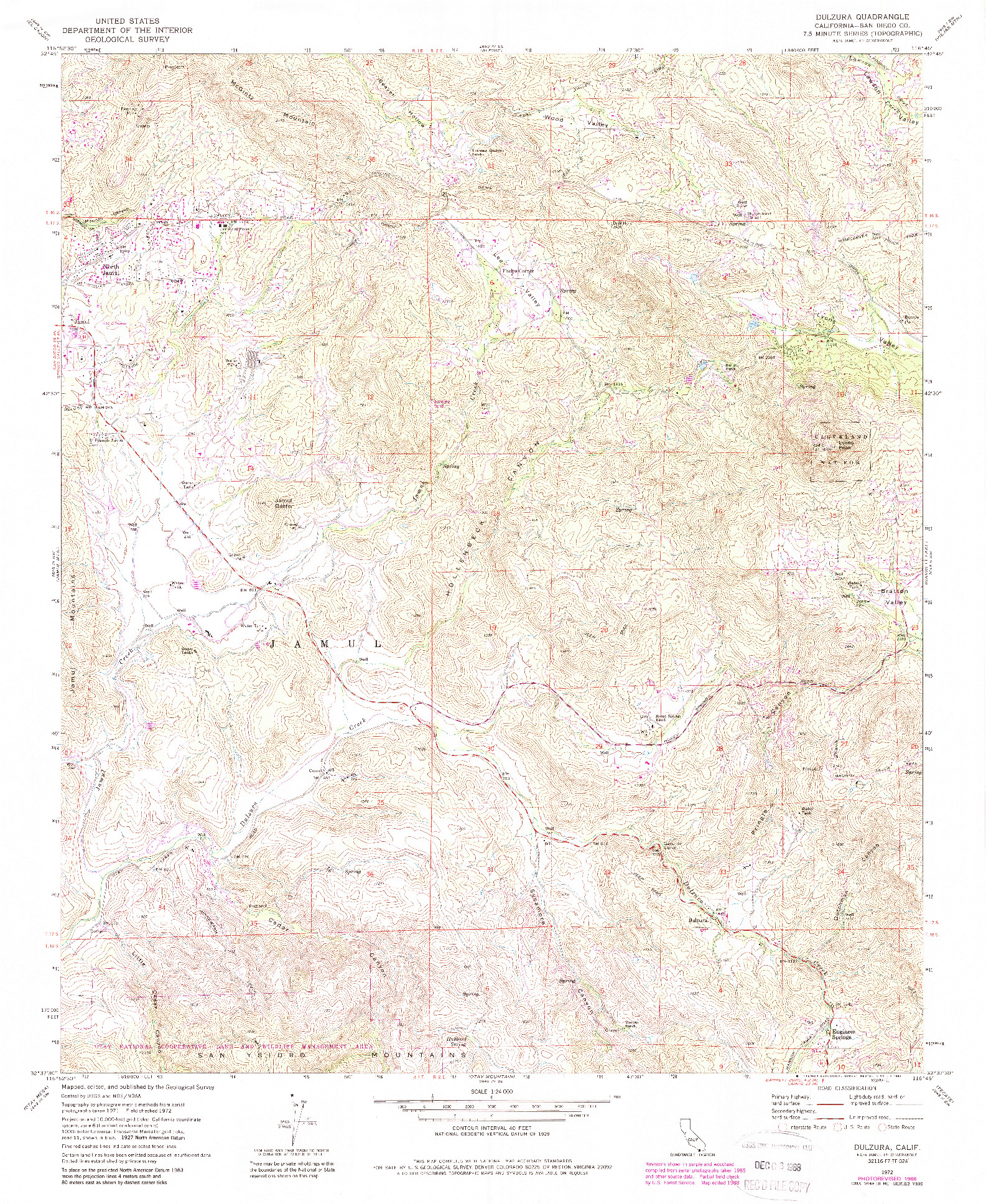 USGS 1:24000-SCALE QUADRANGLE FOR DULZURA, CA 1972