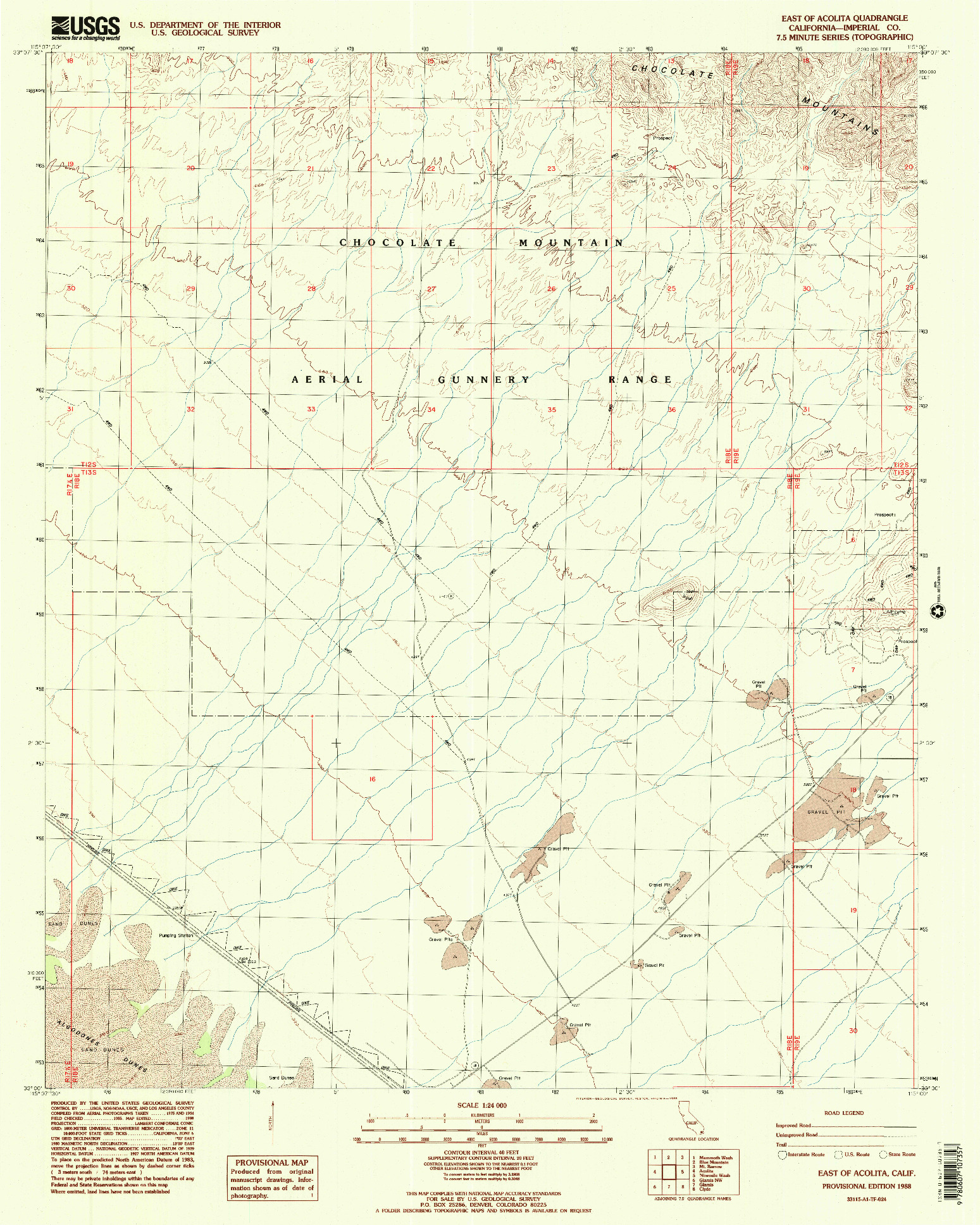 USGS 1:24000-SCALE QUADRANGLE FOR EAST OF ACOLITA, CA 1988