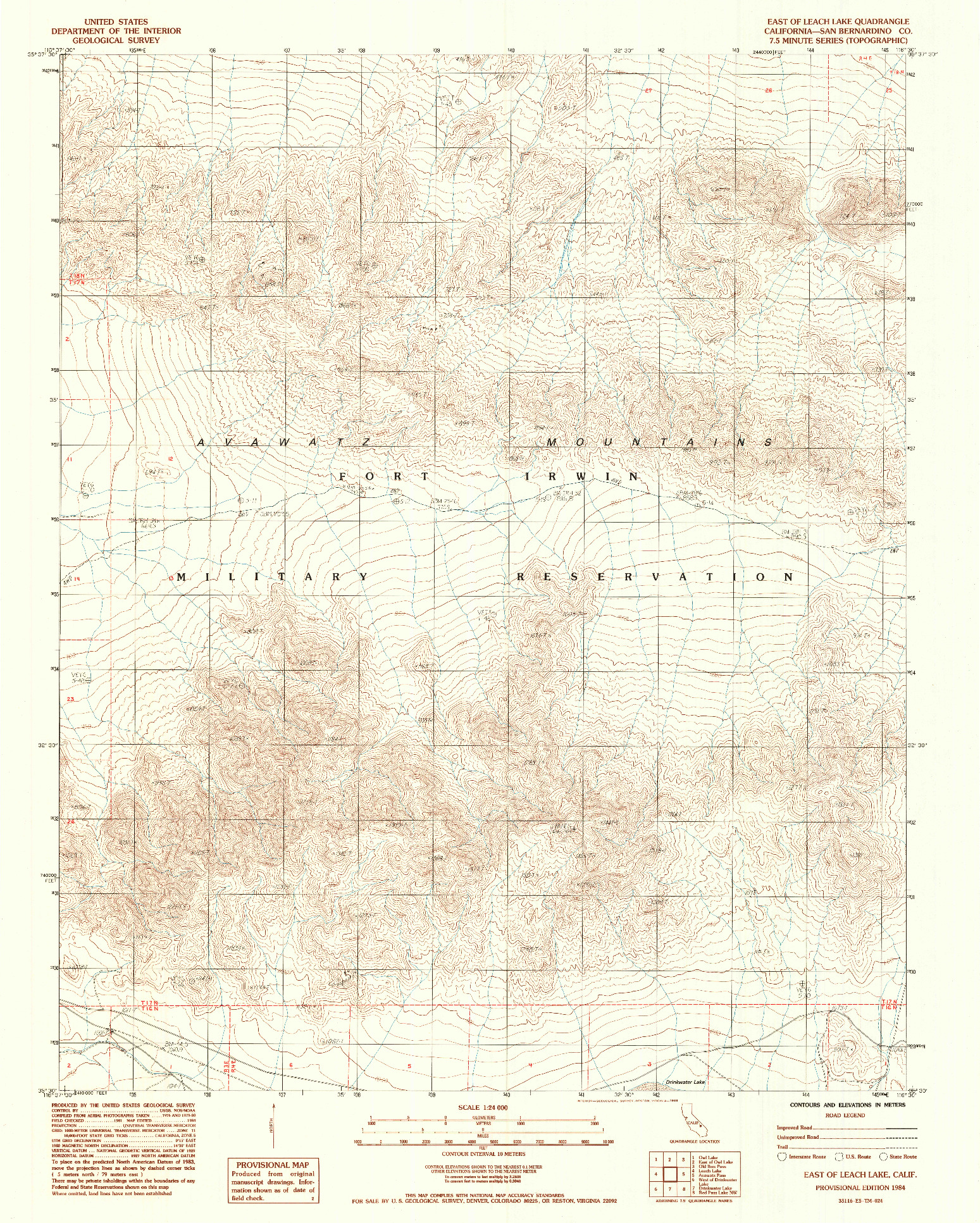 USGS 1:24000-SCALE QUADRANGLE FOR EAST OF LEACH LAKE, CA 1984