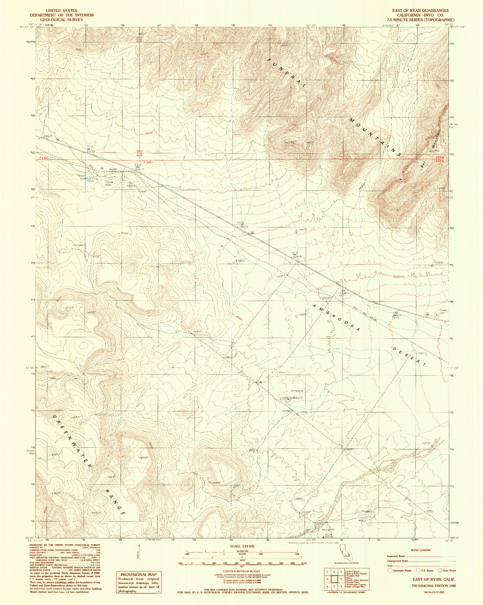USGS 1:24000-SCALE QUADRANGLE FOR EAST OF RYAN, CA 1988