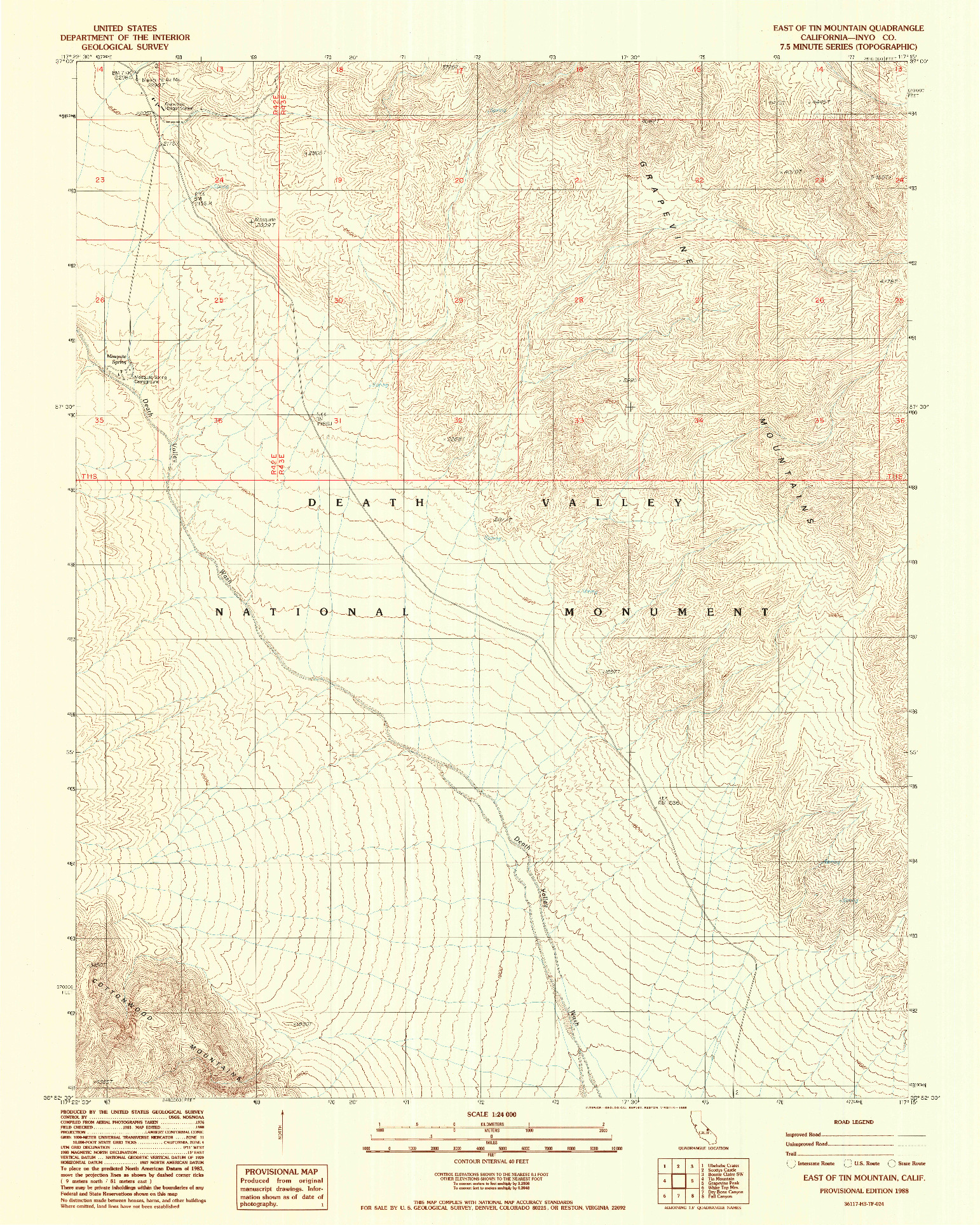 USGS 1:24000-SCALE QUADRANGLE FOR EAST OF TIN MOUNTAIN, CA 1988