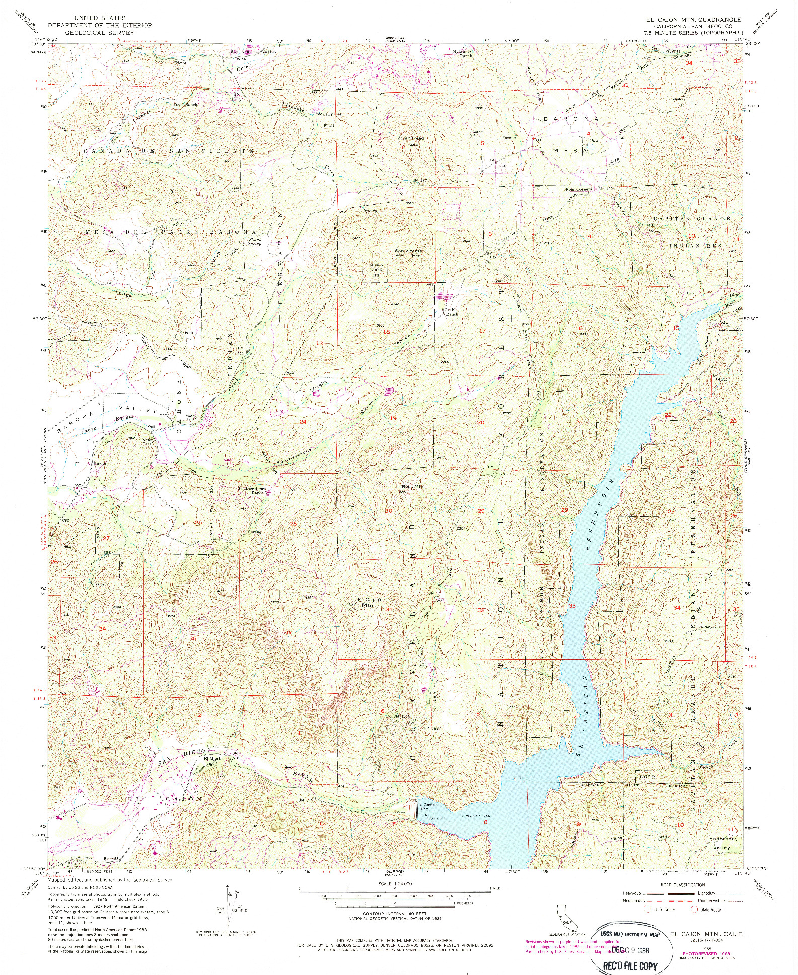 USGS 1:24000-SCALE QUADRANGLE FOR EL CAJON MOUNTAIN, CA 1955