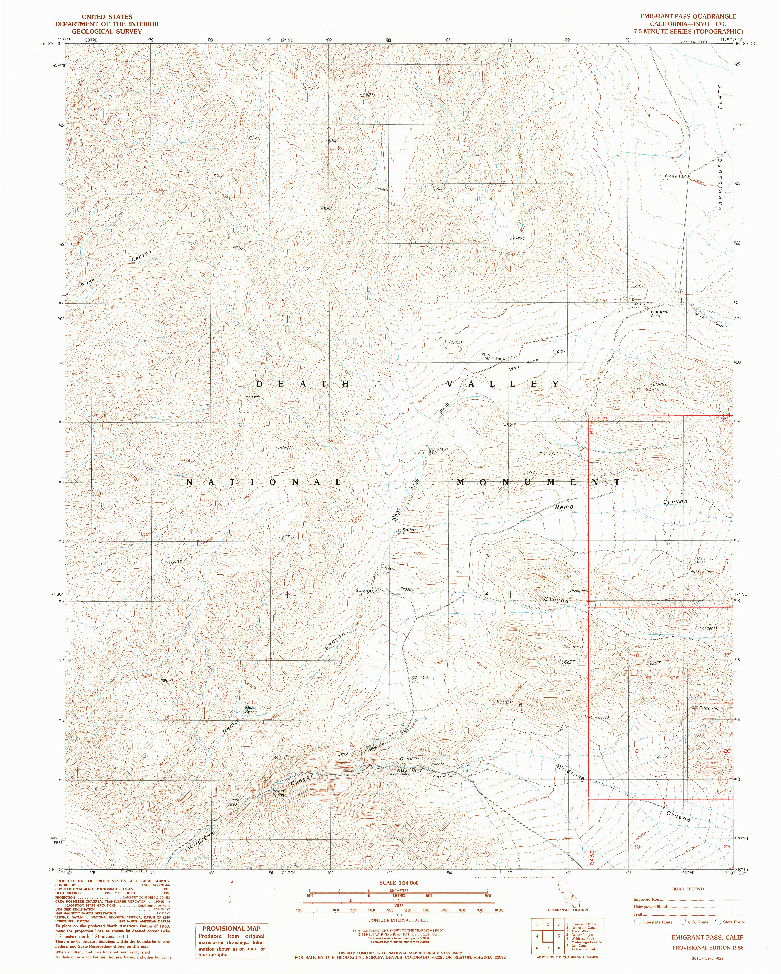 USGS 1:24000-SCALE QUADRANGLE FOR EMIGRANT PASS, CA 1988