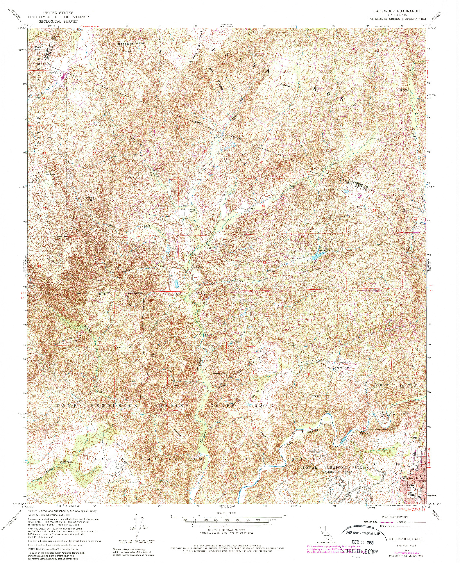 USGS 1:24000-SCALE QUADRANGLE FOR FALLBROOK, CA 1968