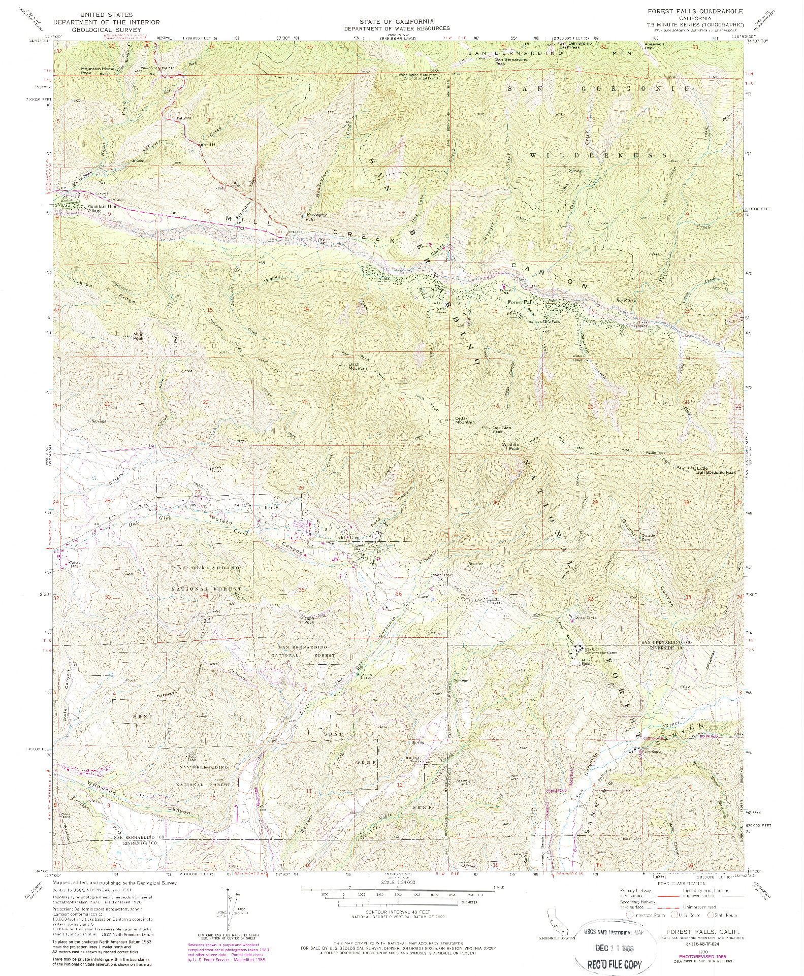 USGS 1:24000-SCALE QUADRANGLE FOR FOREST FALLS, CA 1970