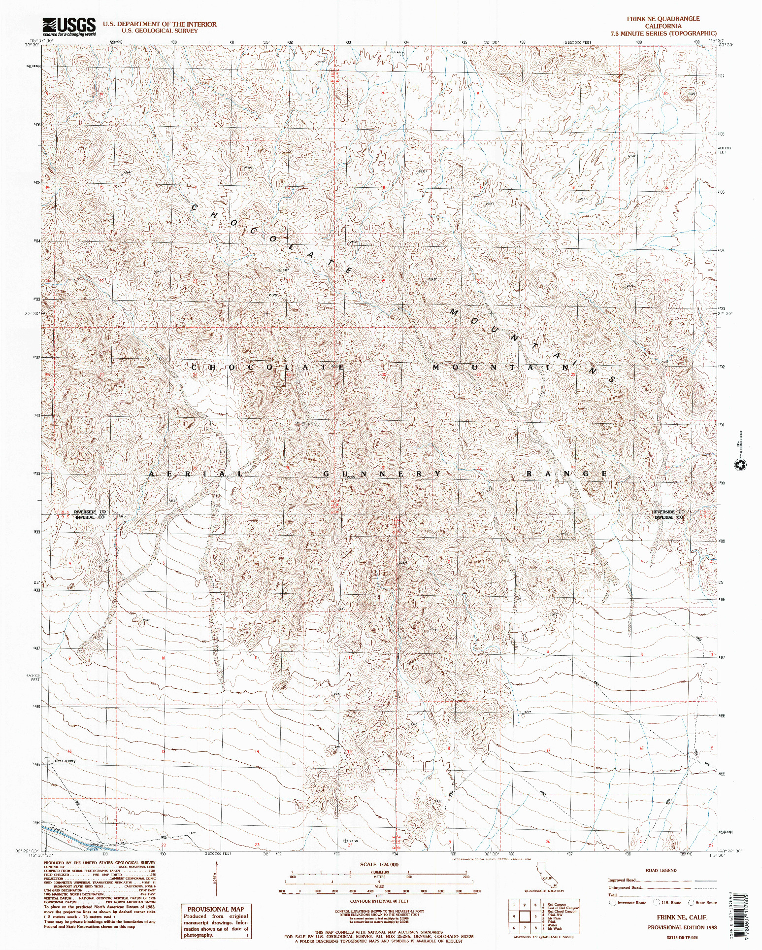 USGS 1:24000-SCALE QUADRANGLE FOR FRINK NE, CA 1988