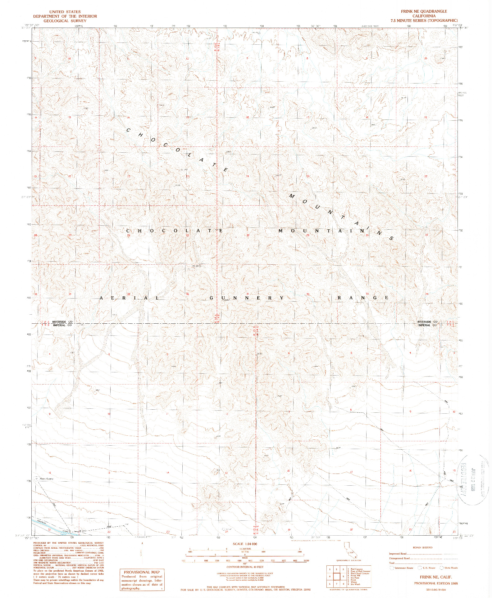 USGS 1:24000-SCALE QUADRANGLE FOR FRINK NE, CA 1988
