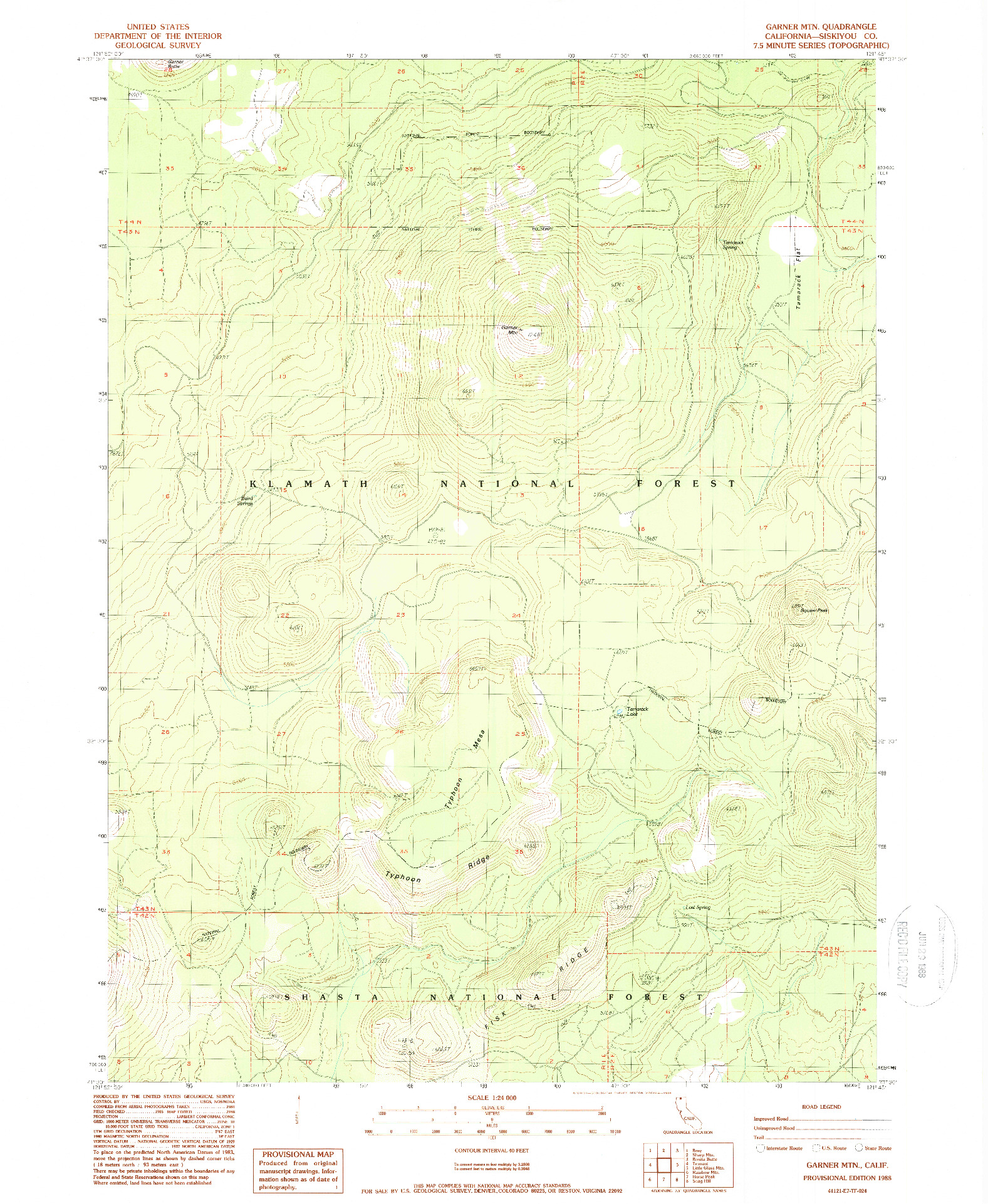 USGS 1:24000-SCALE QUADRANGLE FOR GARNER MOUNTAIN, CA 1988