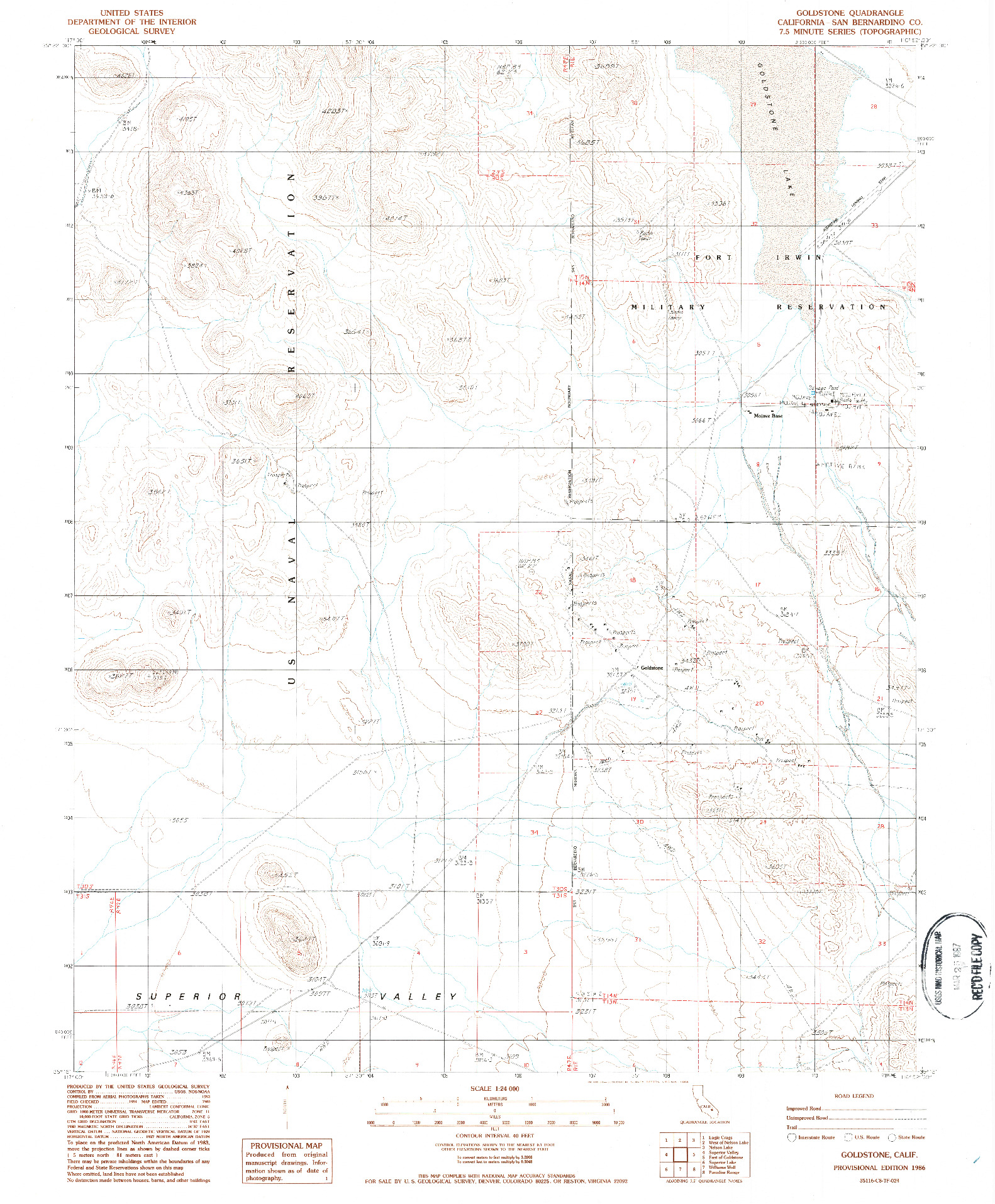 USGS 1:24000-SCALE QUADRANGLE FOR GOLDSTONE, CA 1986