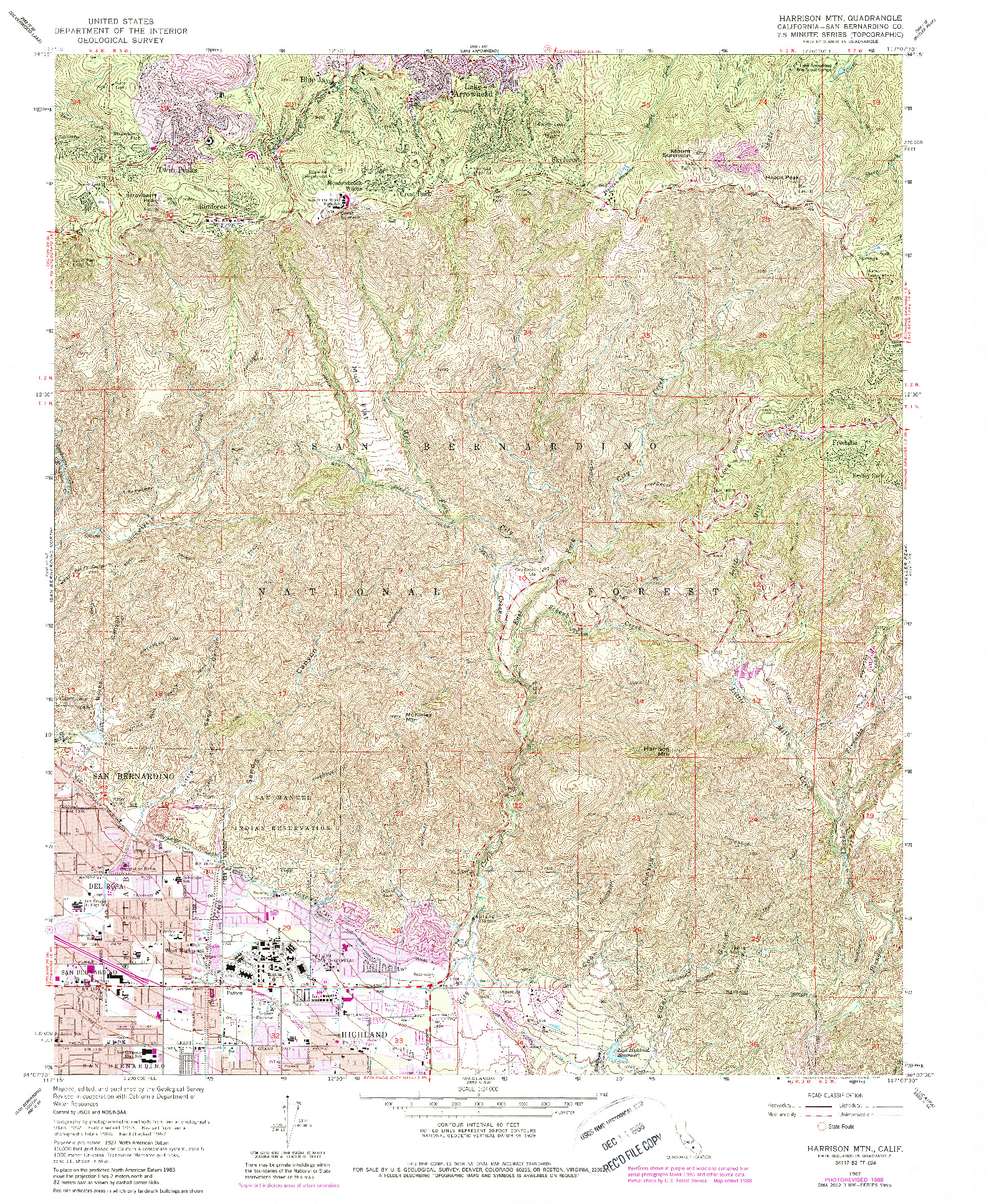 USGS 1:24000-SCALE QUADRANGLE FOR HARRISON MTN., CA 1967