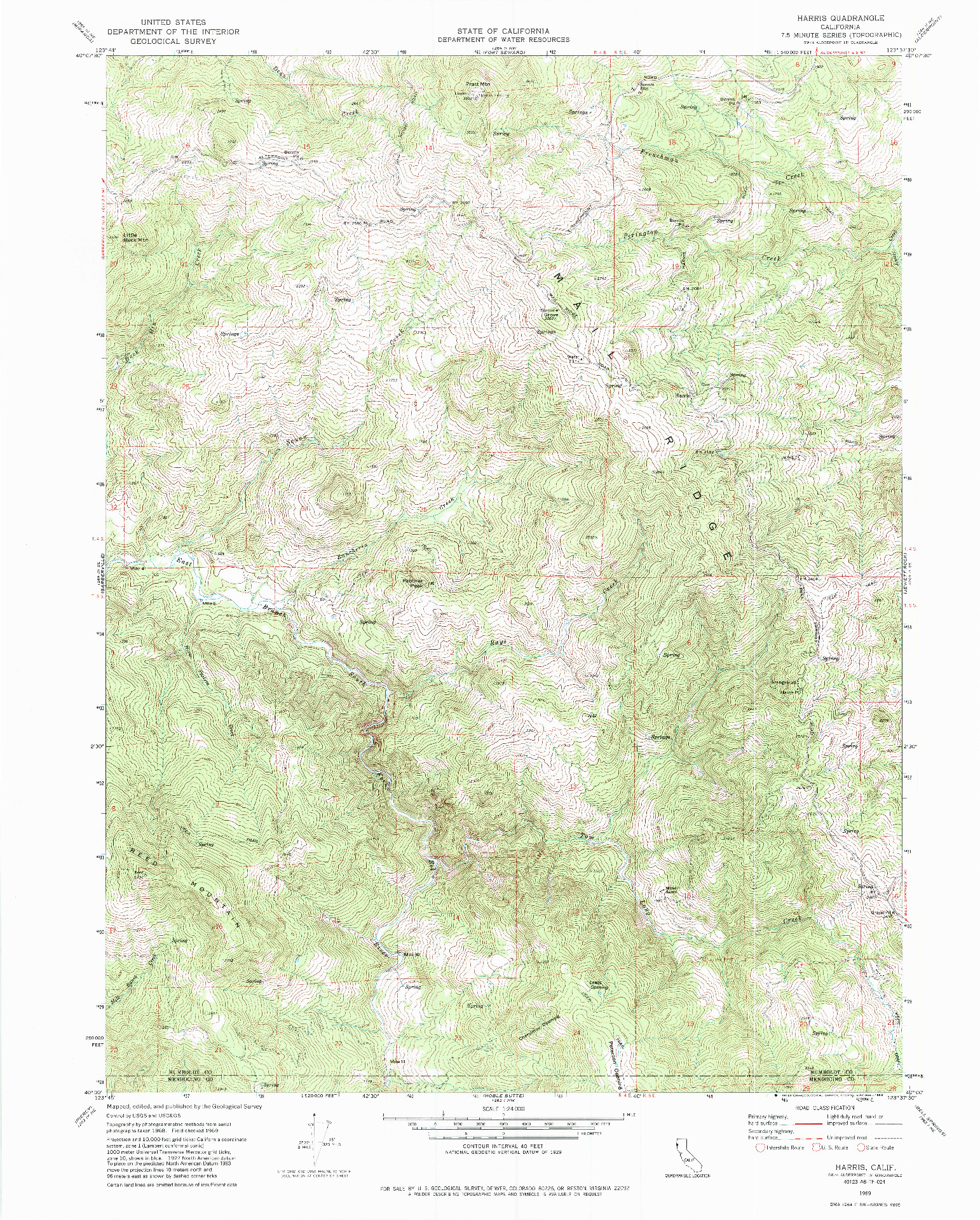 USGS 1:24000-SCALE QUADRANGLE FOR HARRIS, CA 1969