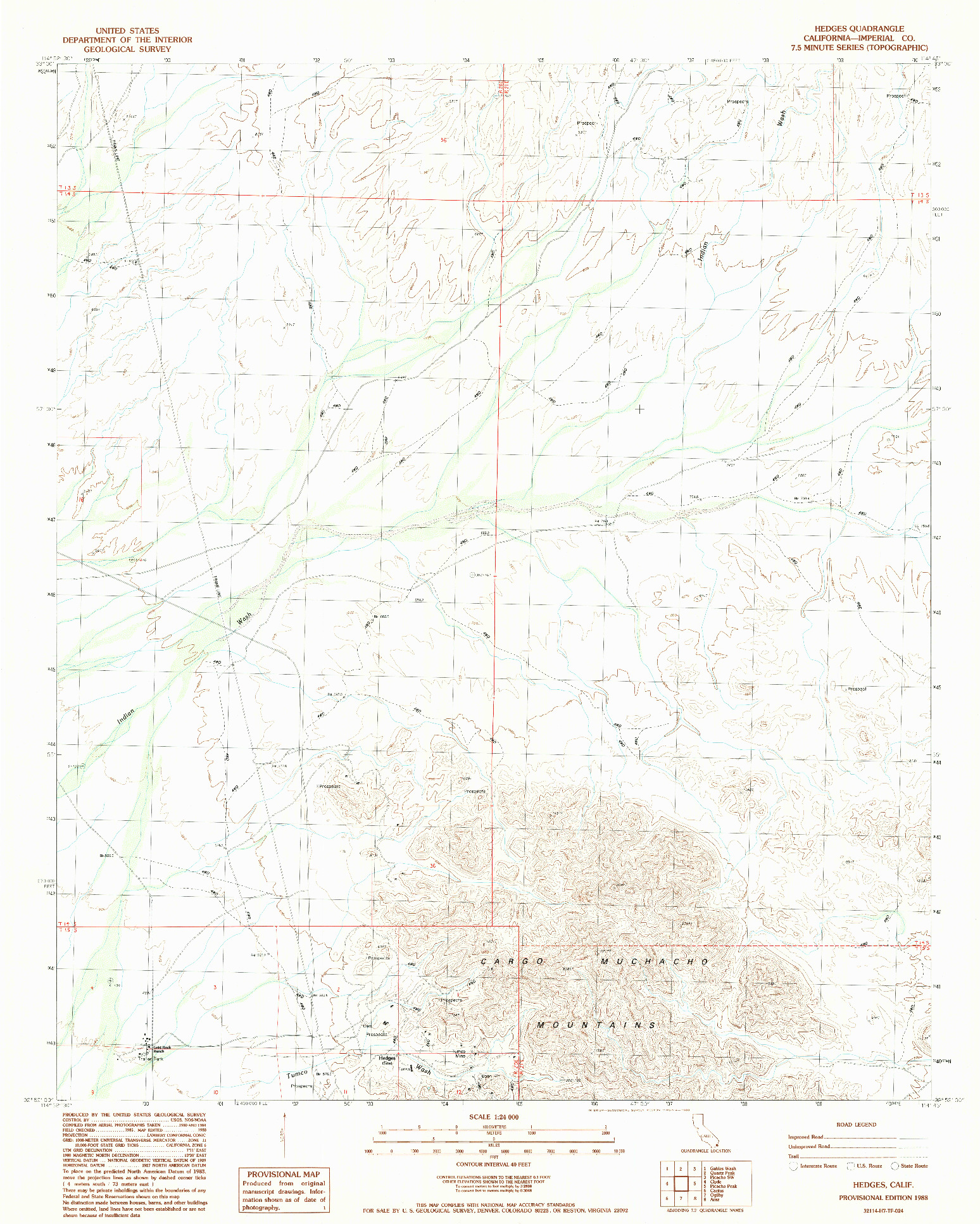 USGS 1:24000-SCALE QUADRANGLE FOR HEDGES, CA 1988
