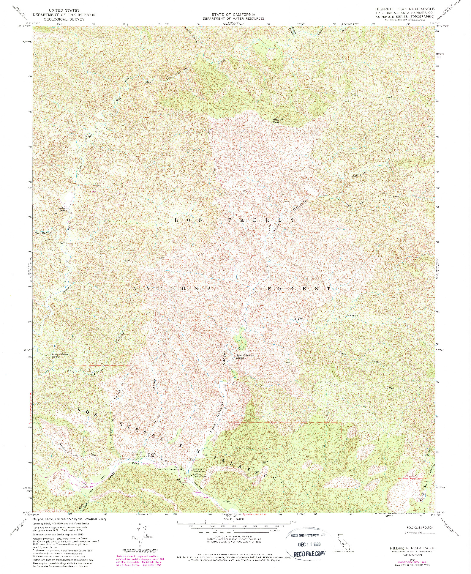 USGS 1:24000-SCALE QUADRANGLE FOR HILDRETH PEAK, CA 1964