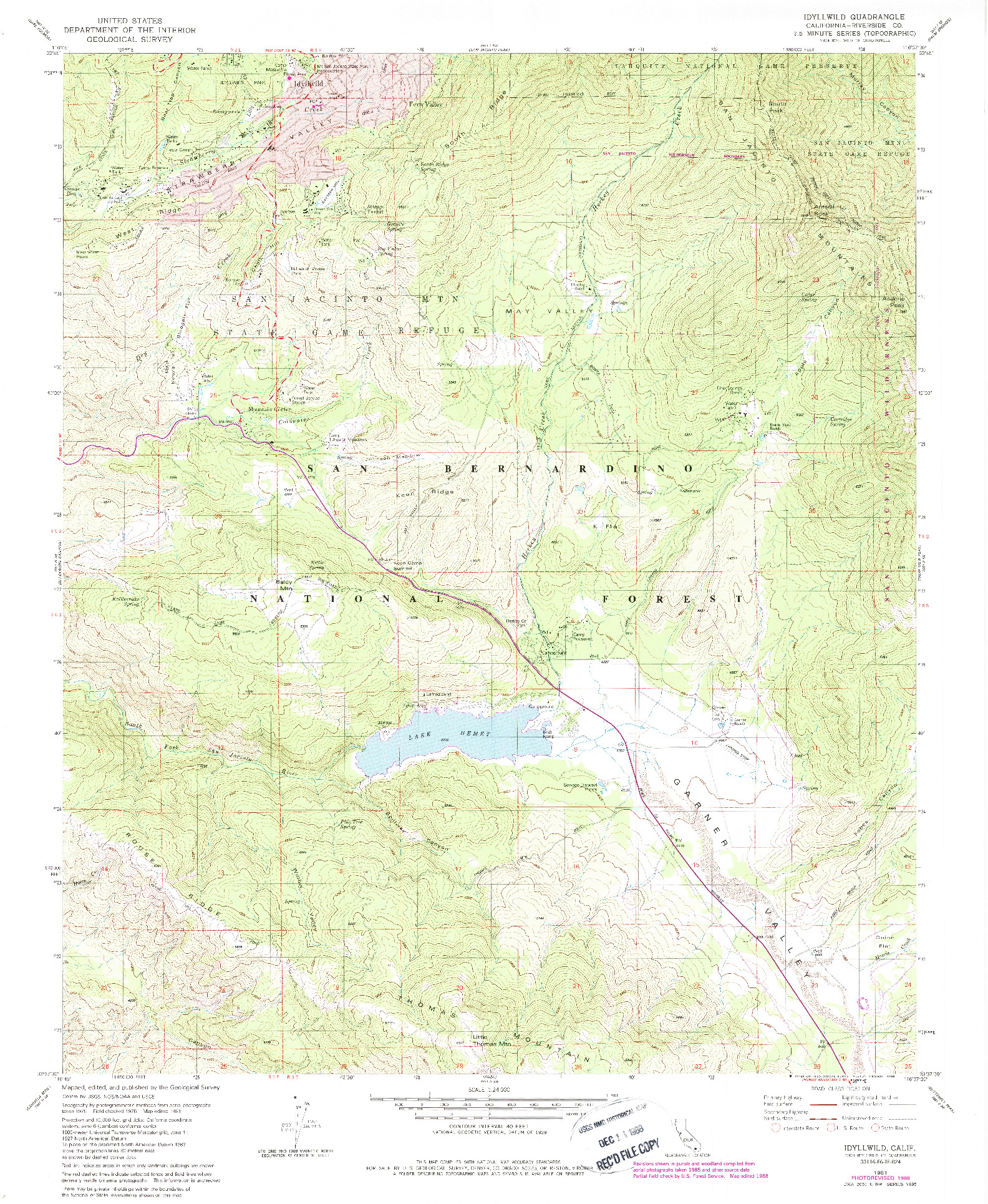 USGS 1:24000-SCALE QUADRANGLE FOR IDYLLWILD, CA 1981