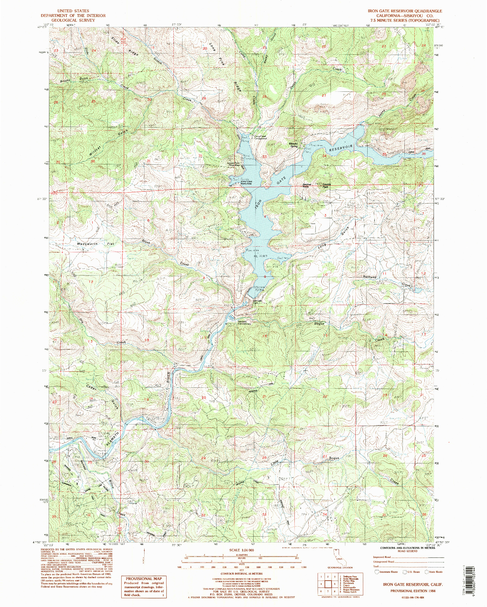 USGS 1:24000-SCALE QUADRANGLE FOR IRON GATE RESERVOIR, CA 1984