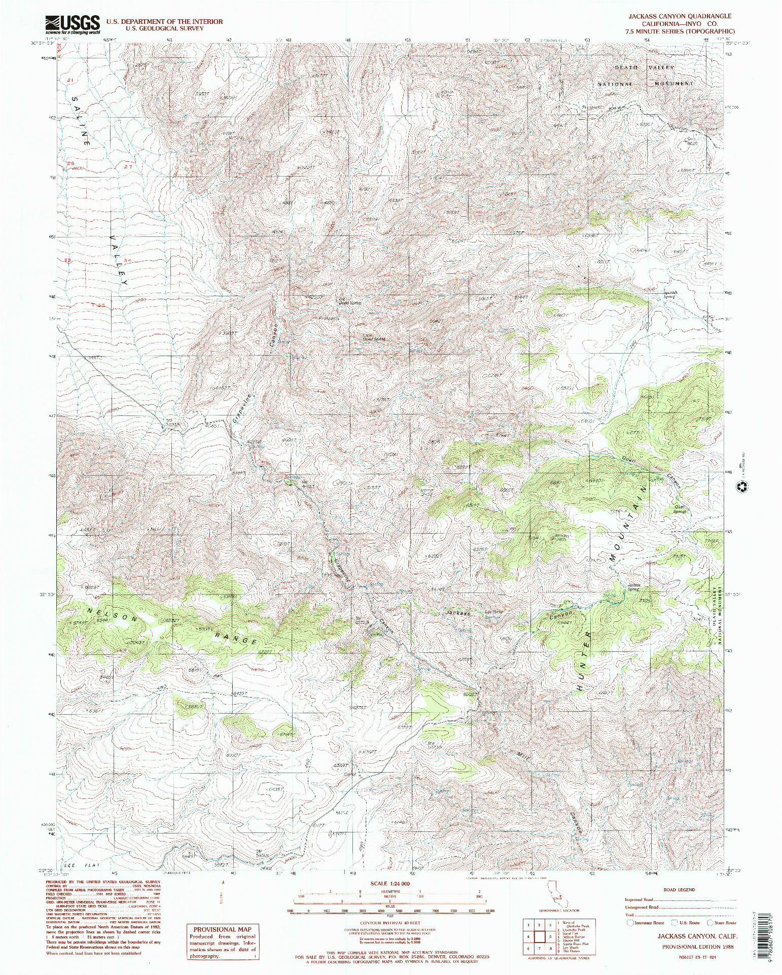 USGS 1:24000-SCALE QUADRANGLE FOR JACKASS CANYON, CA 1988