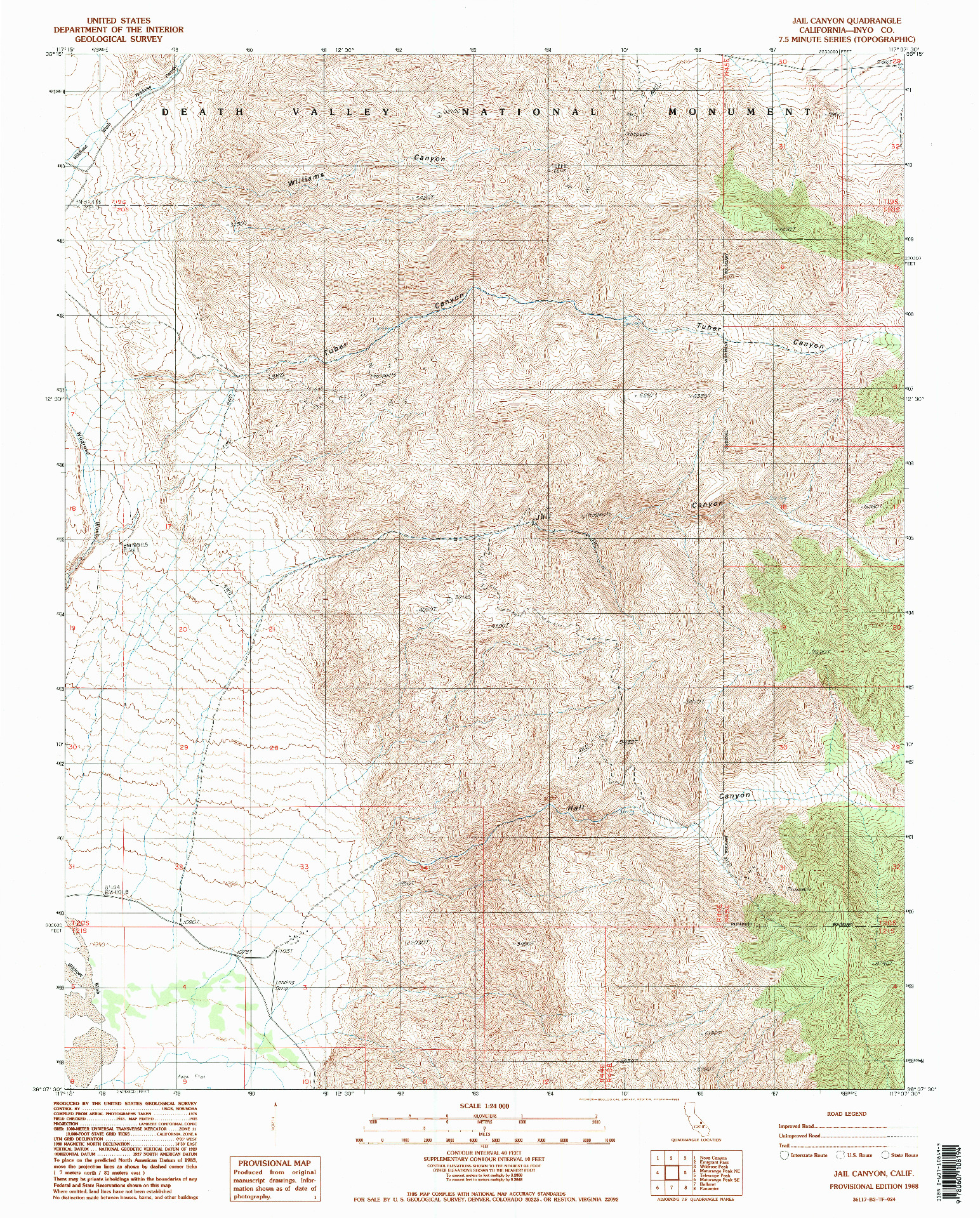 USGS 1:24000-SCALE QUADRANGLE FOR JAIL CANYON, CA 1988