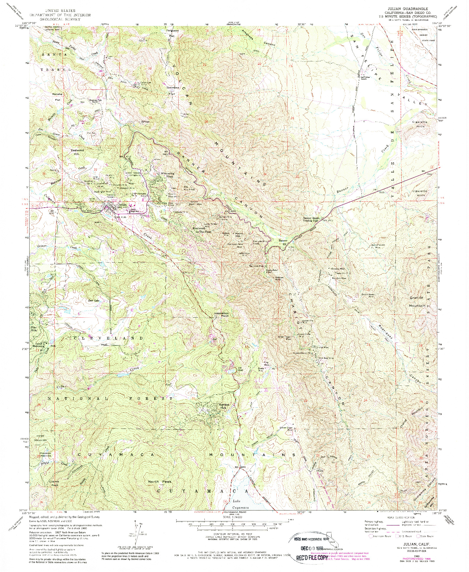 USGS 1:24000-SCALE QUADRANGLE FOR JULIAN, CA 1960