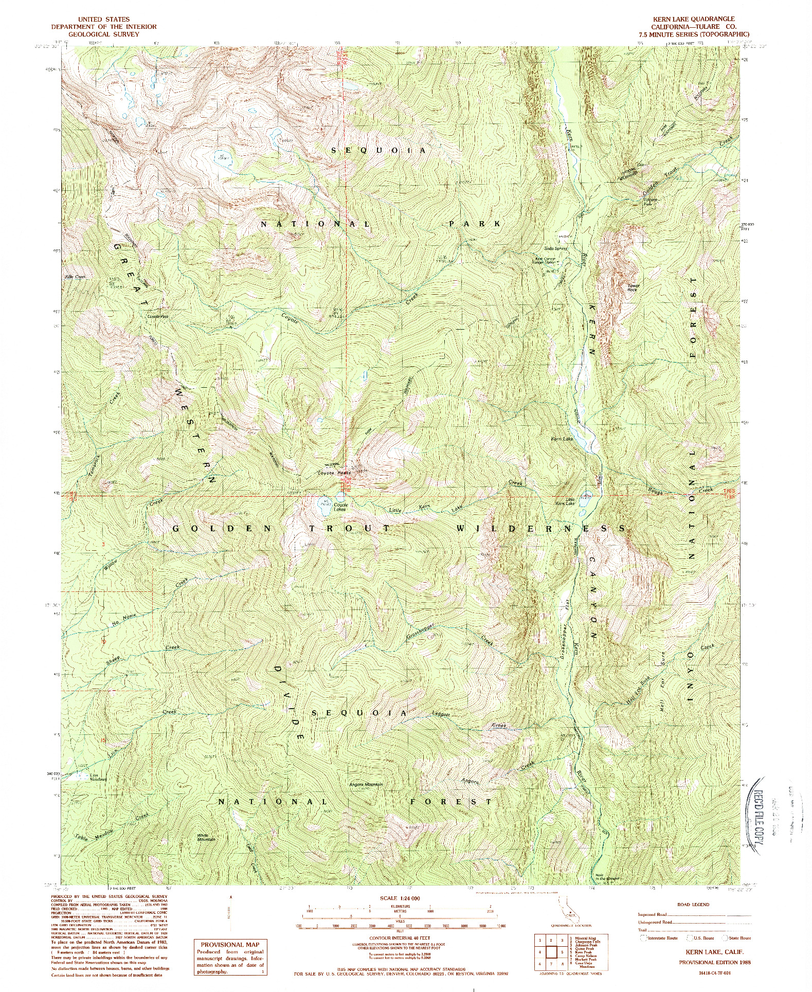 USGS 1:24000-SCALE QUADRANGLE FOR KERN LAKE, CA 1988