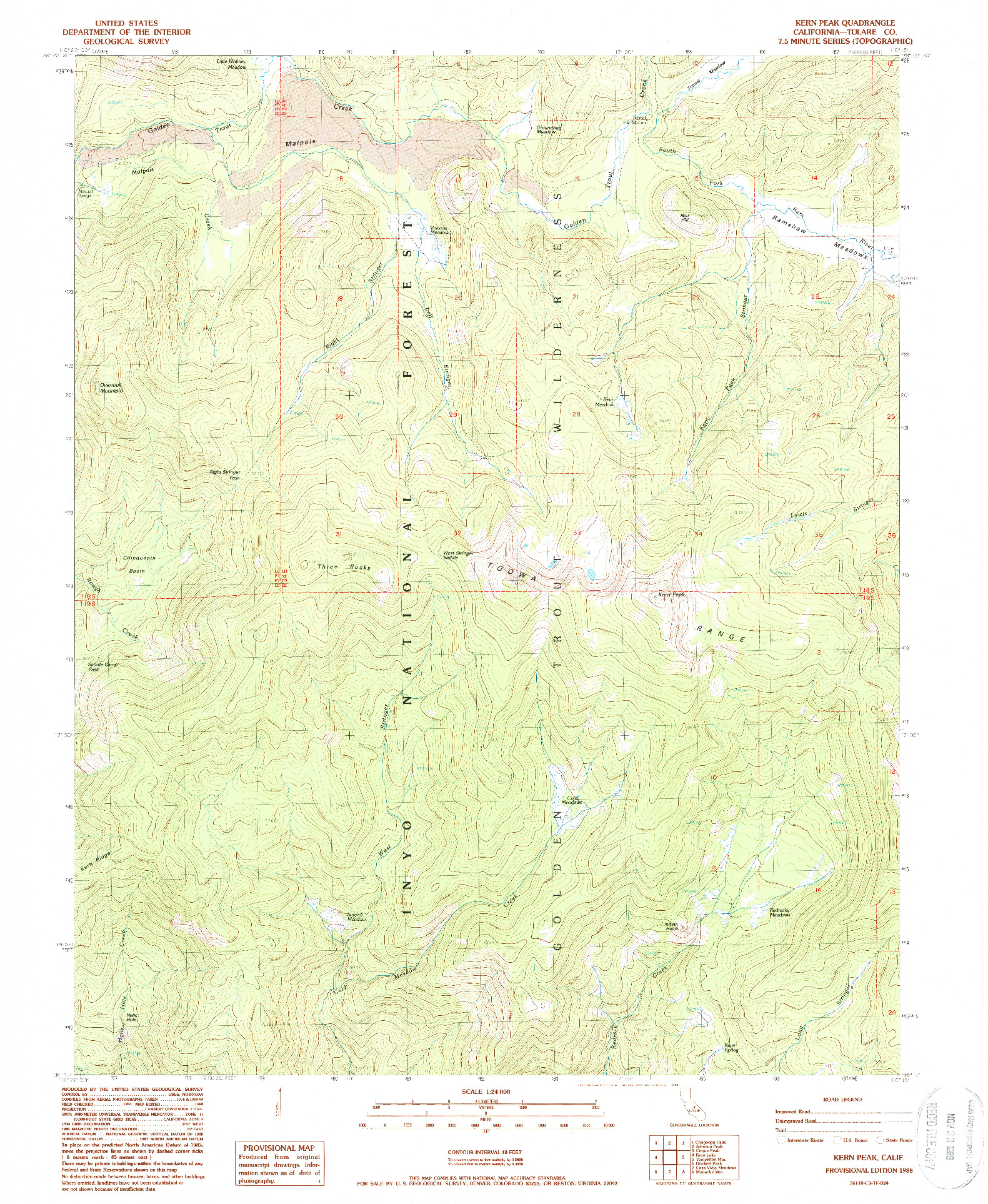USGS 1:24000-SCALE QUADRANGLE FOR KERN PEAK, CA 1988