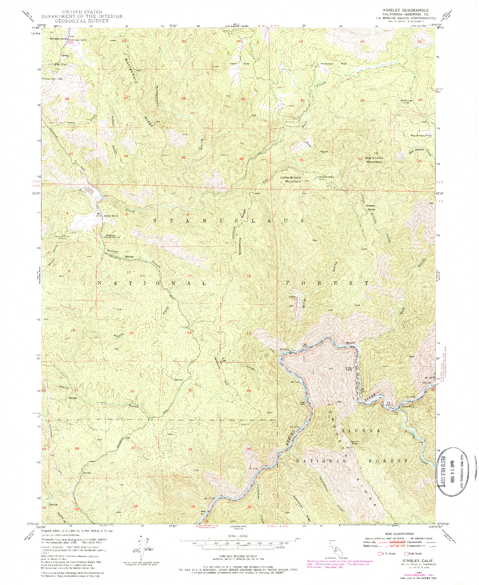 USGS 1:24000-SCALE QUADRANGLE FOR KINSLEY, CA 1947