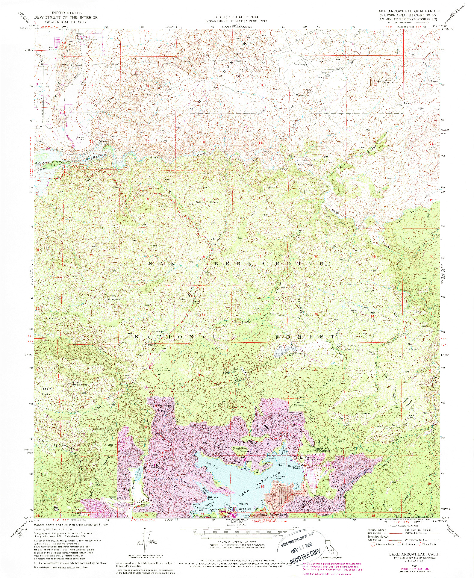 USGS 1:24000-SCALE QUADRANGLE FOR LAKE ARROWHEAD, CA 1971