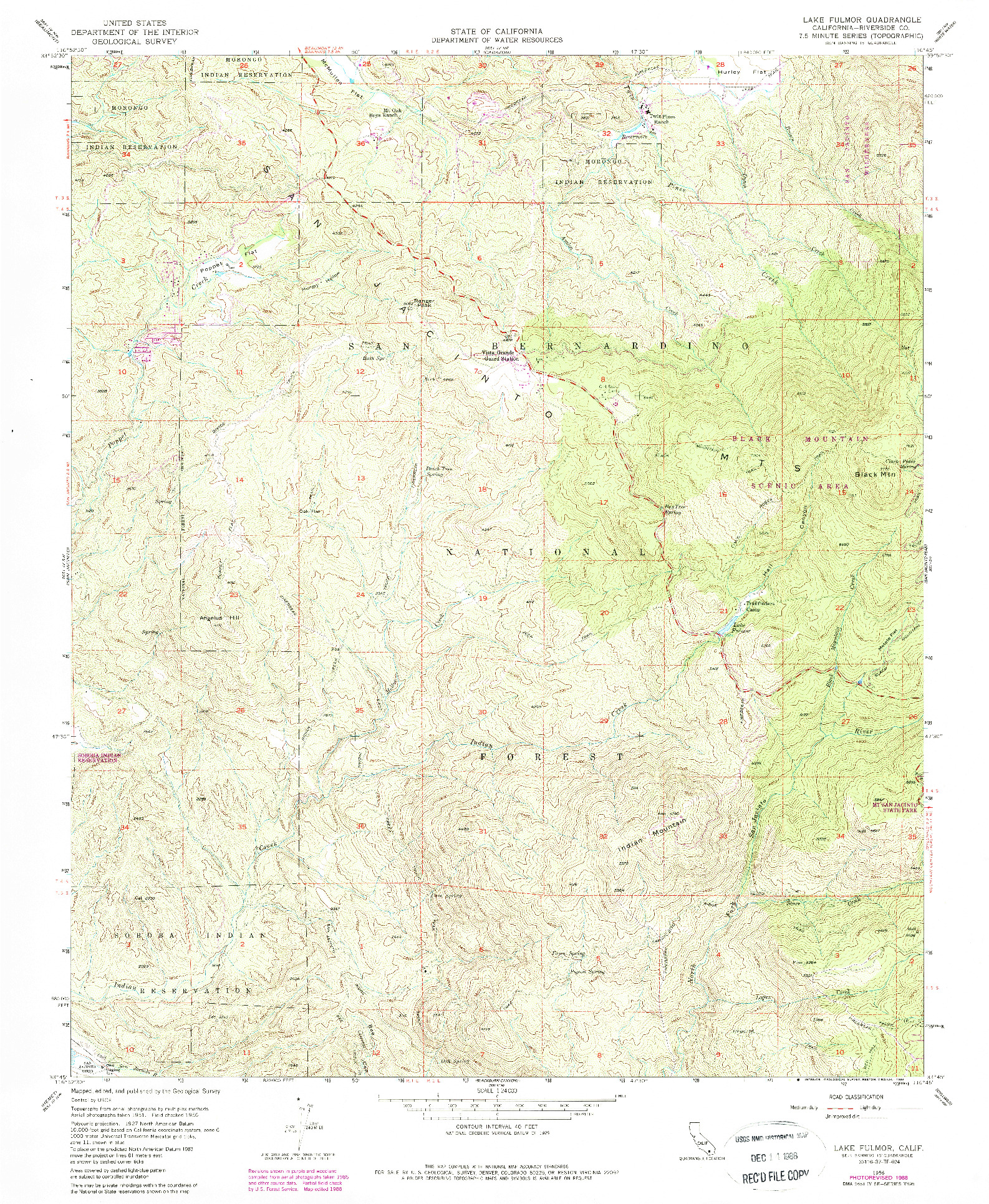 USGS 1:24000-SCALE QUADRANGLE FOR LAKE FULMOR, CA 1956