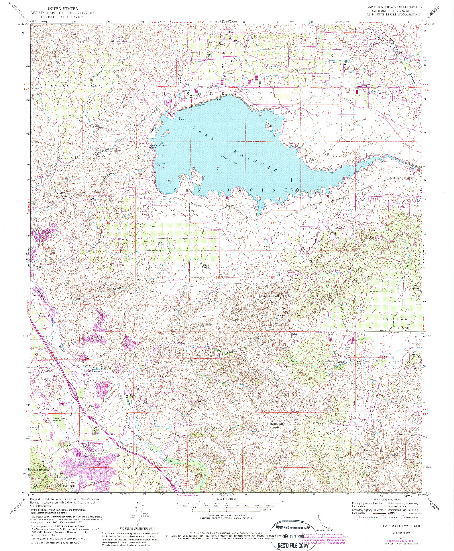 USGS 1:24000-SCALE QUADRANGLE FOR LAKE MATHEWS, CA 1967