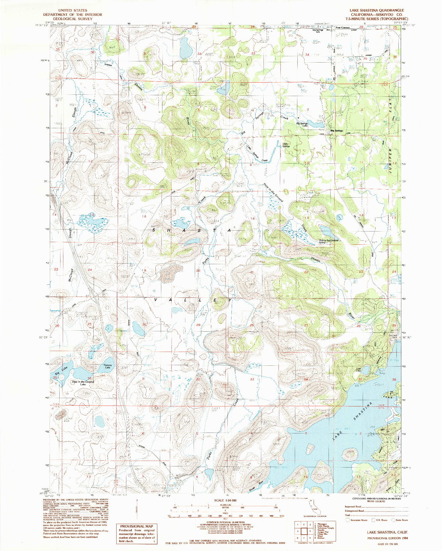 USGS 1:24000-SCALE QUADRANGLE FOR LAKE SHASTINA, CA 1984