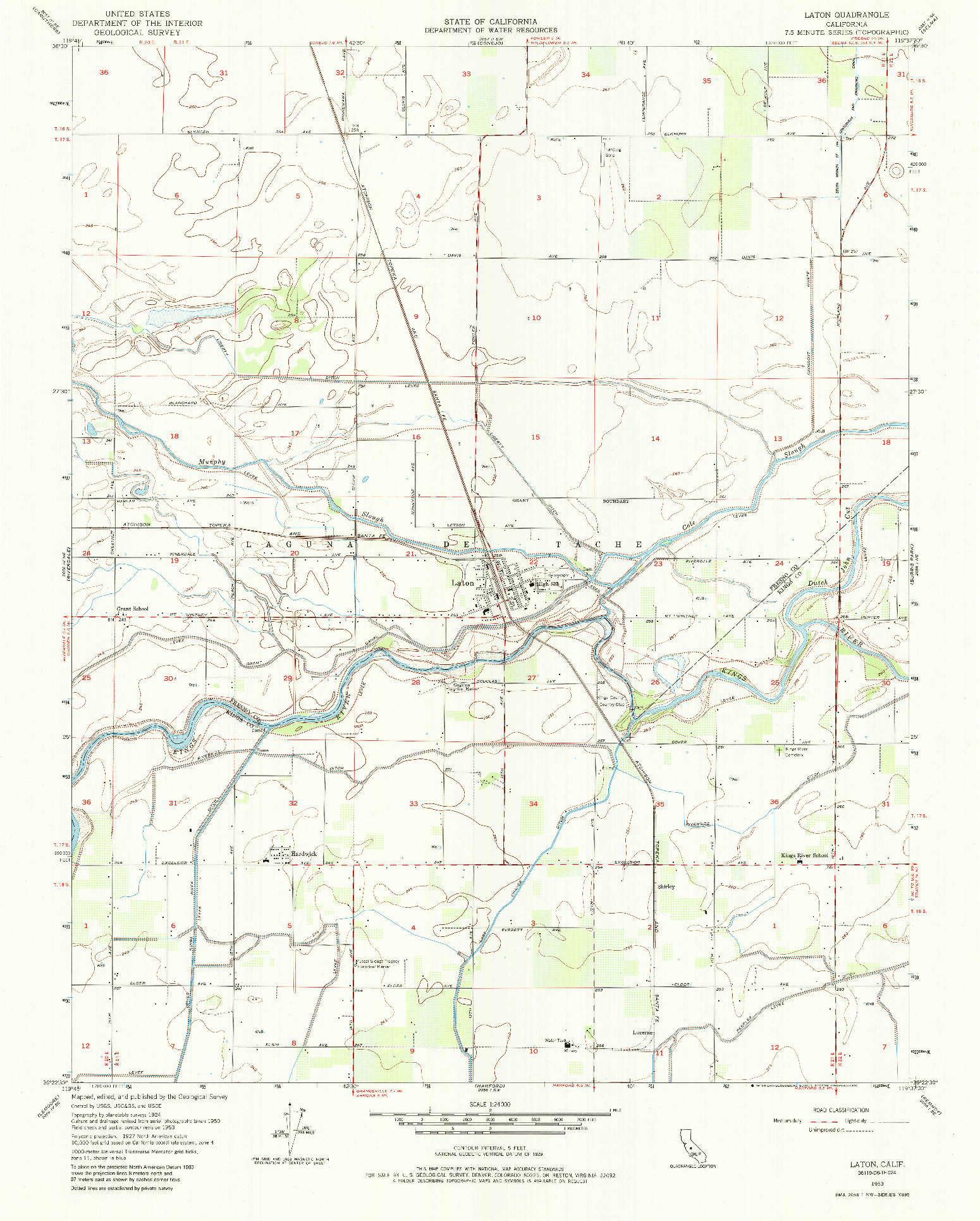 USGS 1:24000-SCALE QUADRANGLE FOR LATON, CA 1953