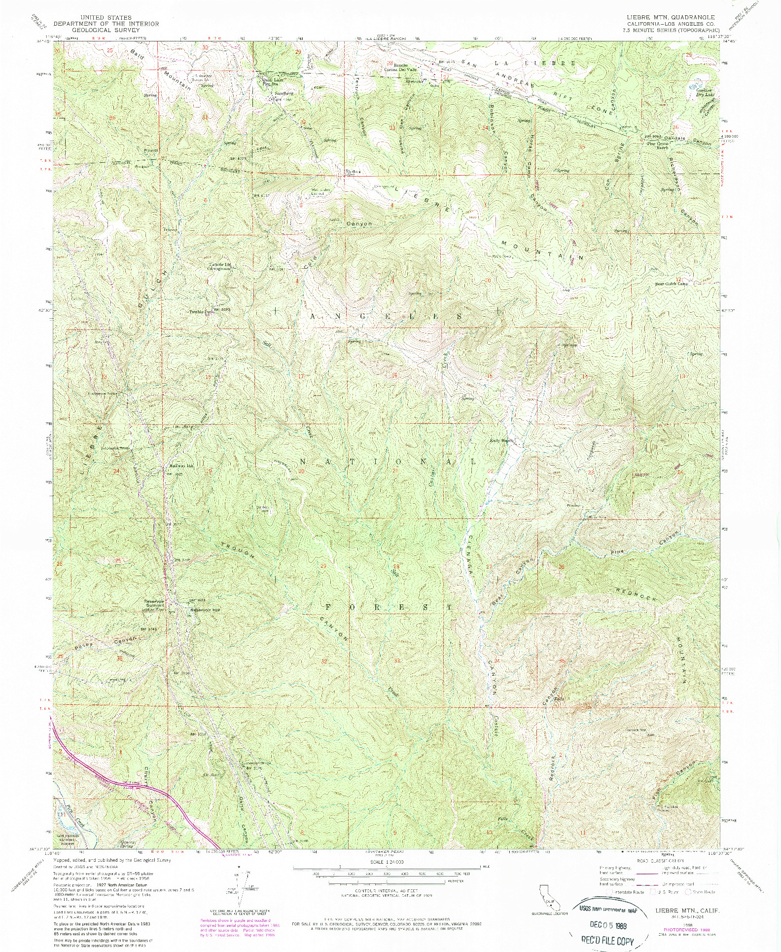 USGS 1:24000-SCALE QUADRANGLE FOR LIEBRE MOUNTAIN, CA 1958