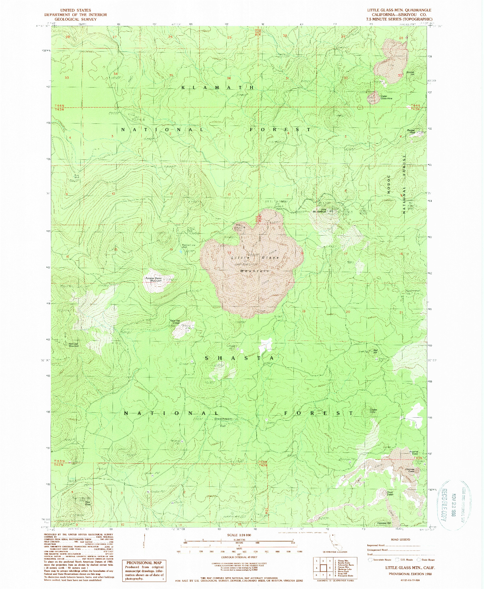 USGS 1:24000-SCALE QUADRANGLE FOR LITTLE GLASS MOUNTAIN, CA 1988