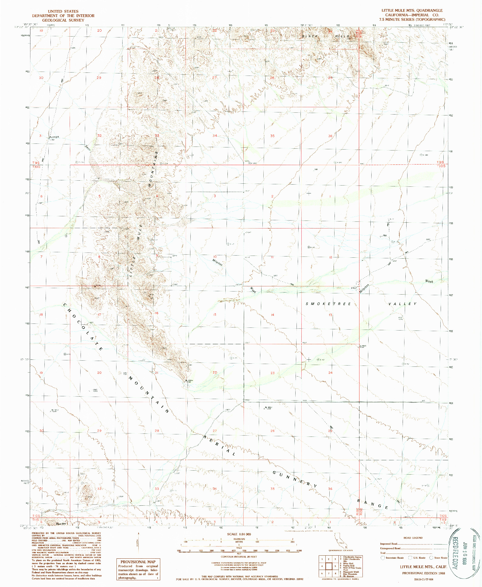 USGS 1:24000-SCALE QUADRANGLE FOR LITTLE MULE MOUNTAINS, CA 1988