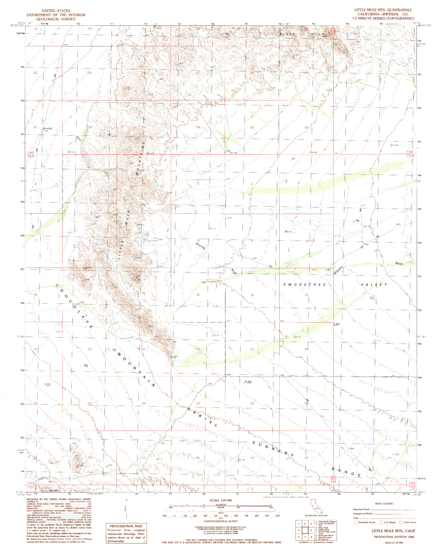 USGS 1:24000-SCALE QUADRANGLE FOR LITTLE MULE MTS, CA 1988