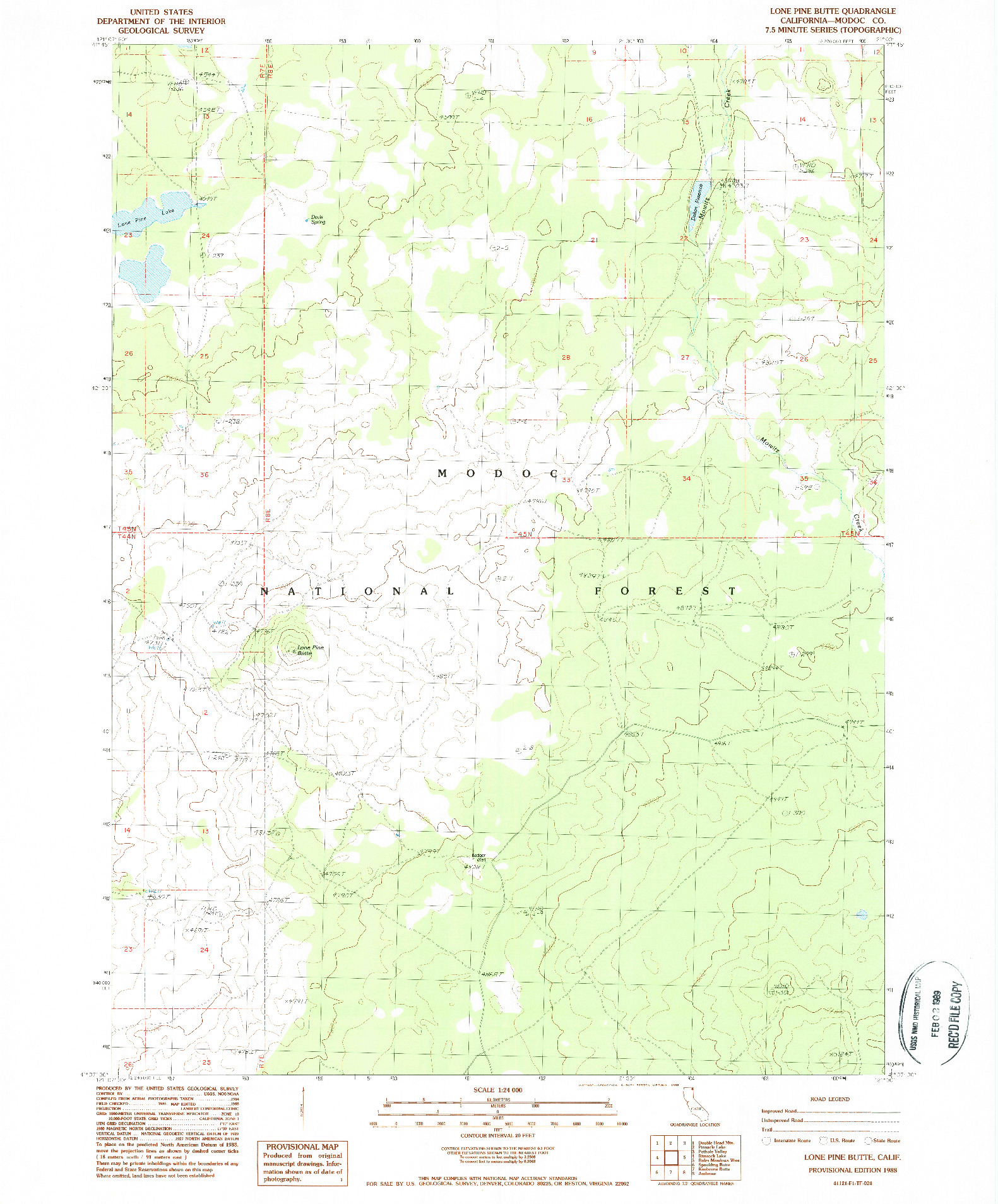 USGS 1:24000-SCALE QUADRANGLE FOR LONE PINE BUTTE, CA 1988